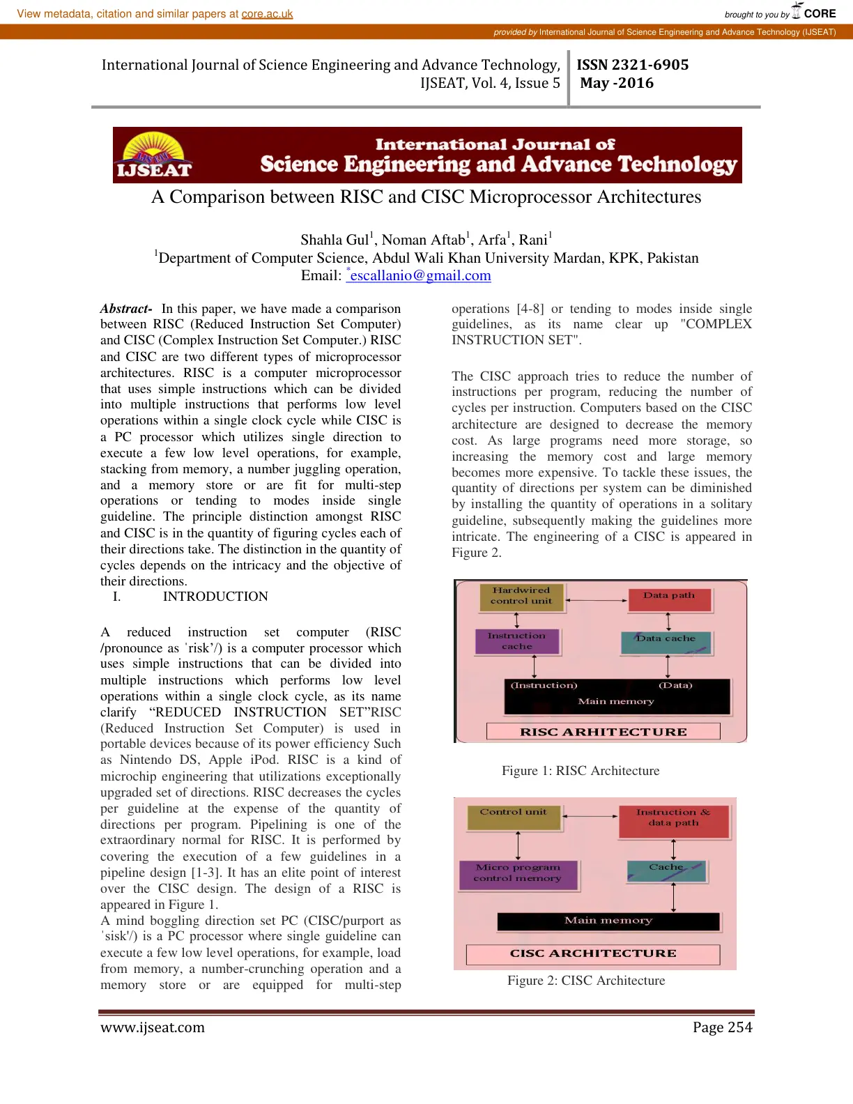 غلاف تقرير A Comparison between RISC and CISC Microprocessor Architectures