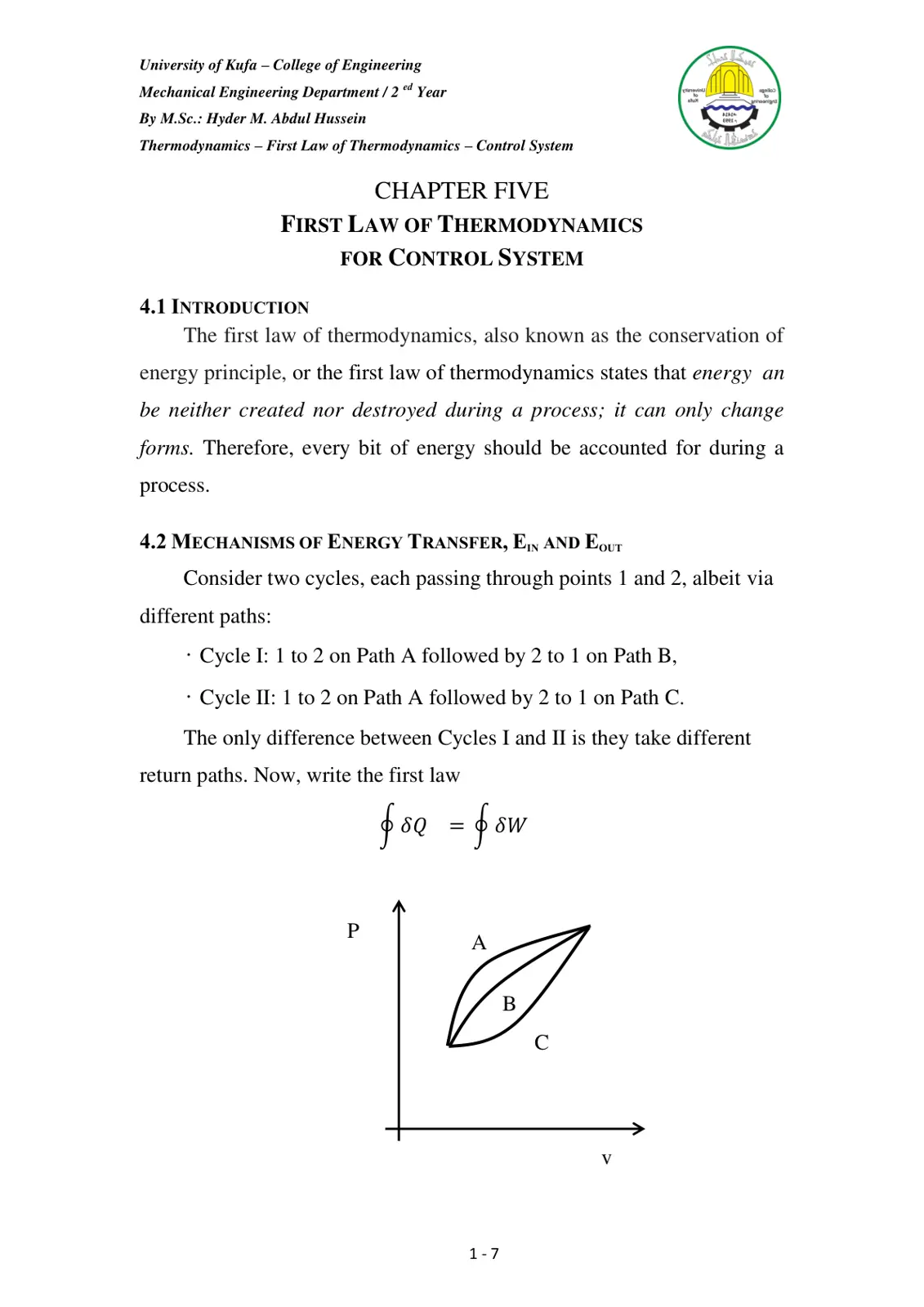 غلاف تقرير Thermodynamics - First Law of Thermodynamics - Control System