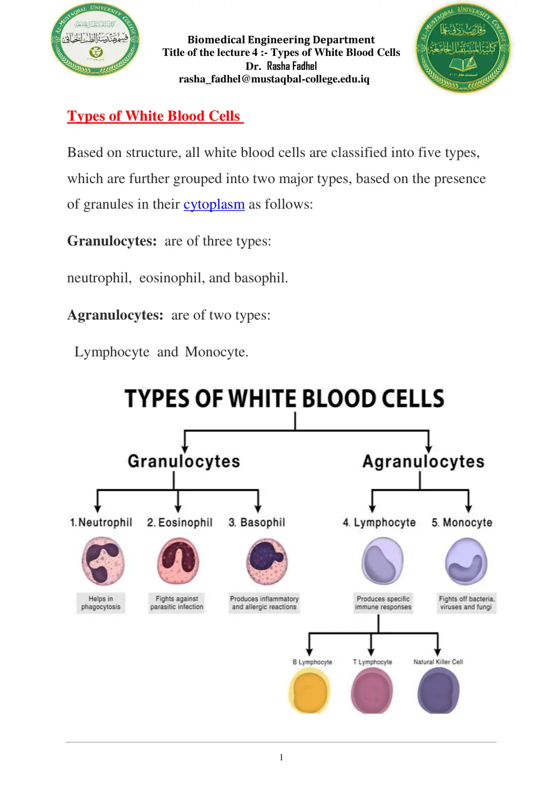 غلاف تقرير Types of White Blood Cells