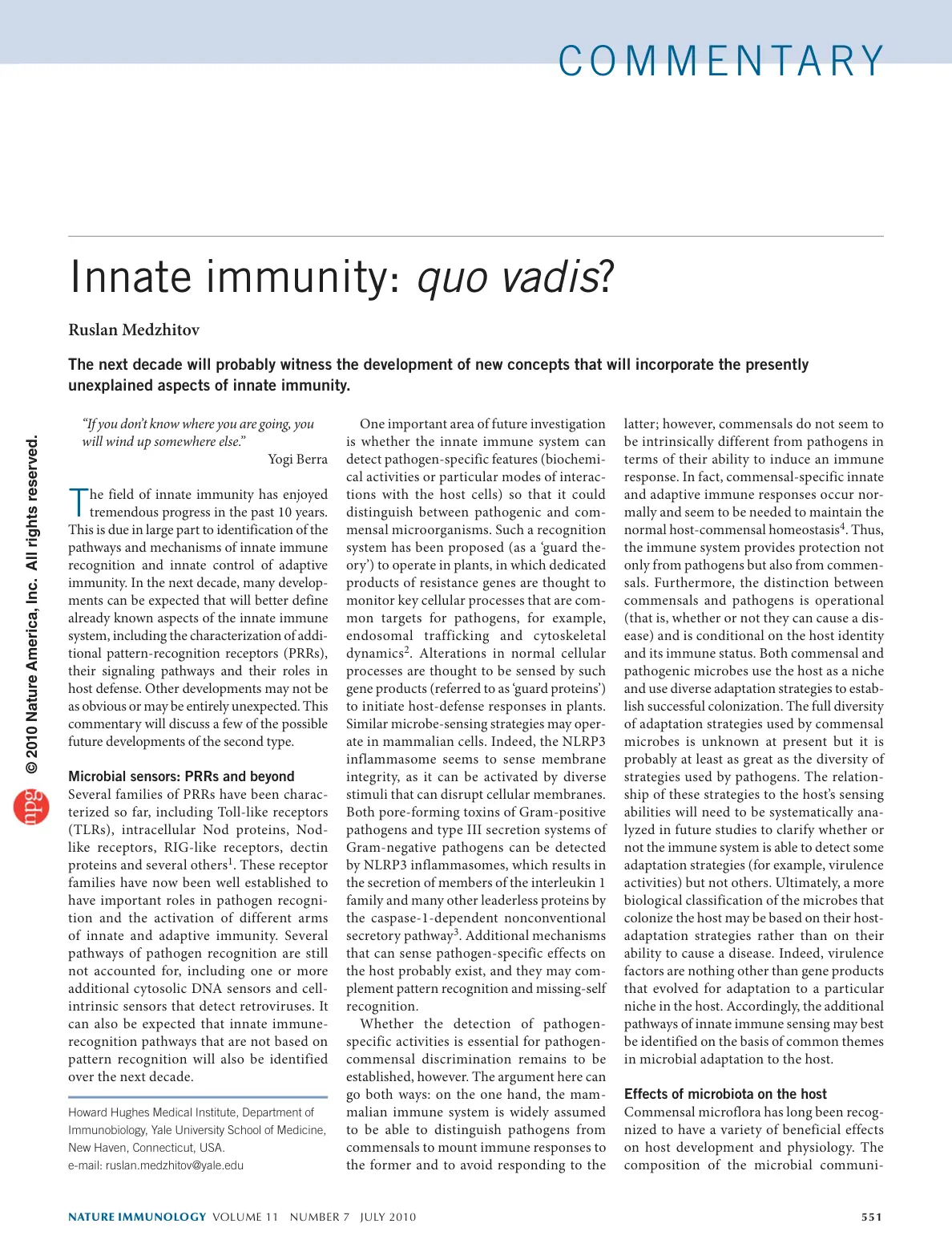 غلاف تقرير Innate immunity: quo vadis?