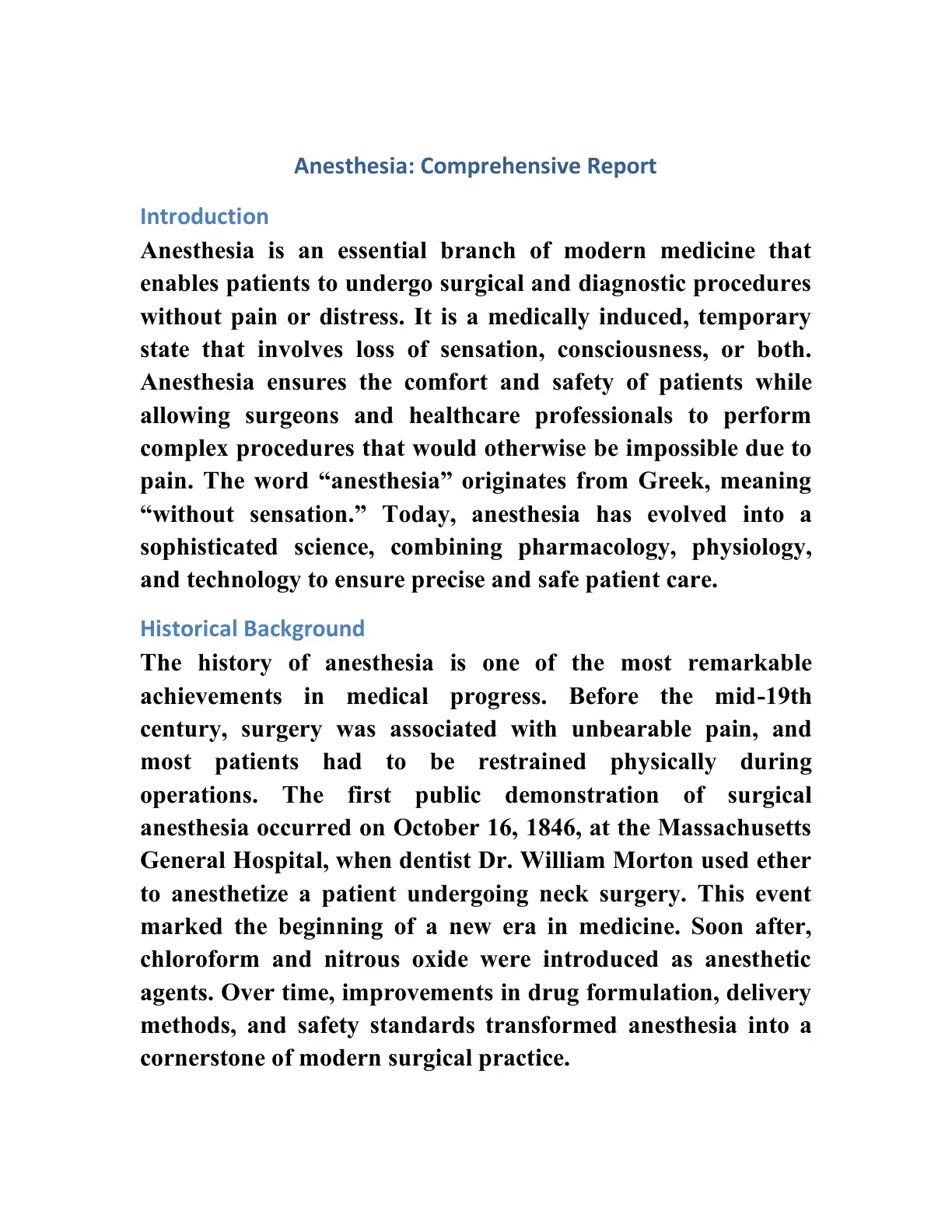 غلاف تقرير Anesthesia: Comprehensive Report