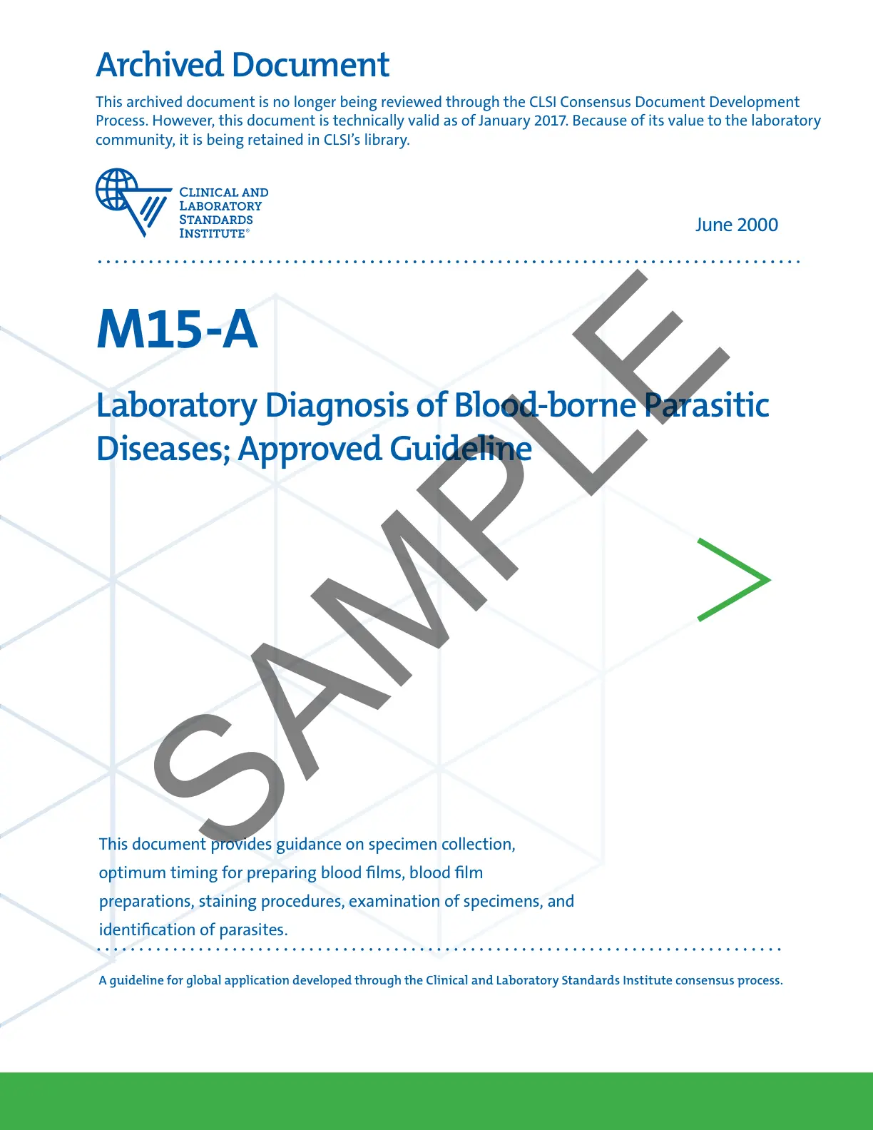 غلاف تقرير Laboratory Diagnosis of Blood-borne Parasitic Diseases; Approved Guideline
