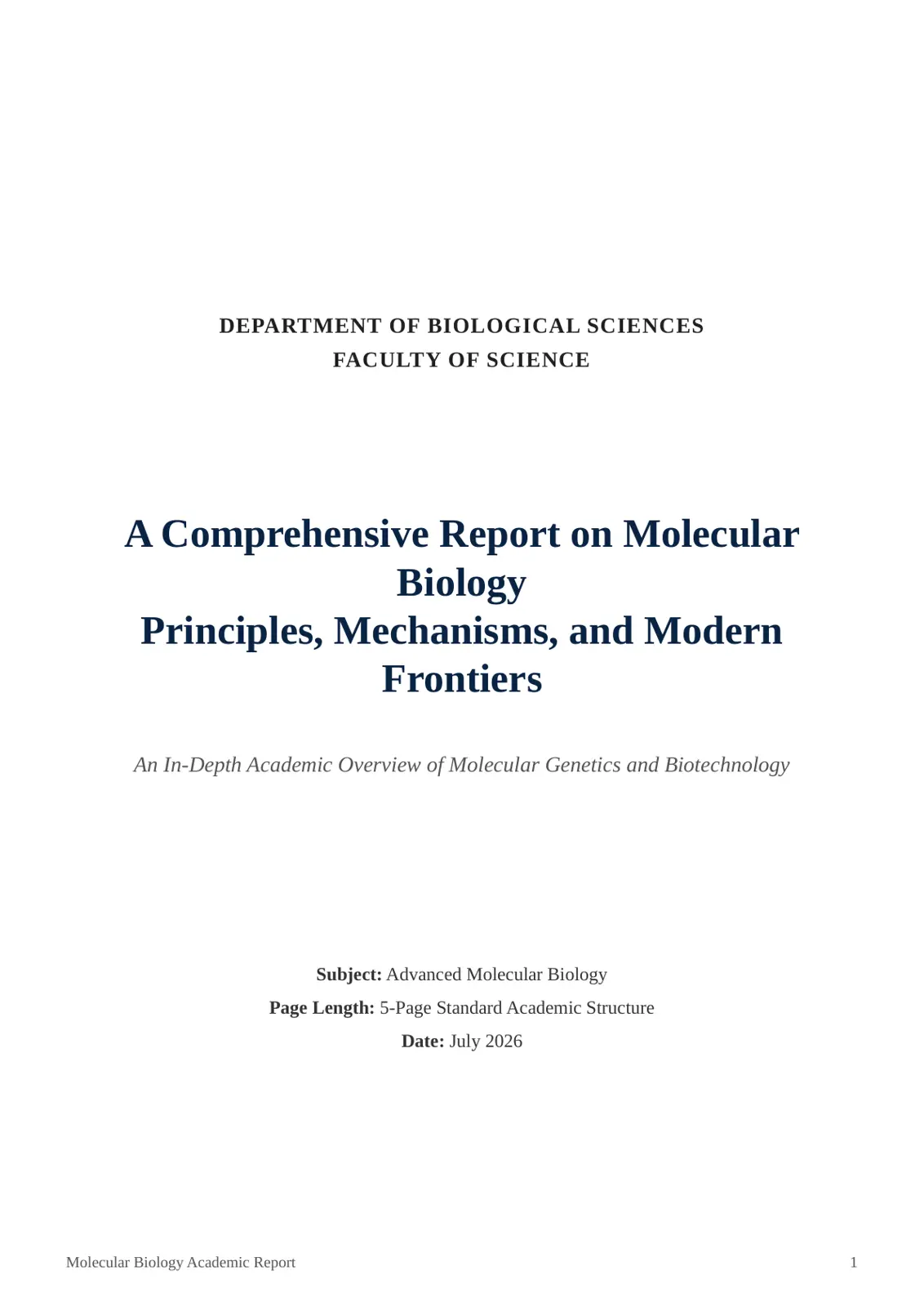 غلاف تقرير A Comprehensive Report on Molecular Biology