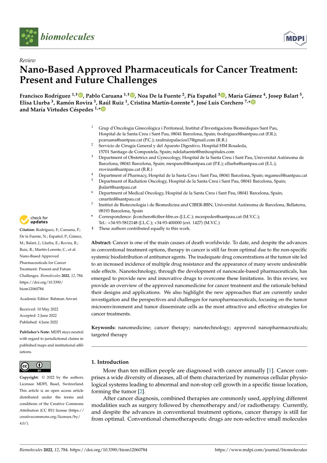 غلاف تقرير Nano-Based Approved Pharmaceuticals for Cancer Treatment: Present and Future Challenges