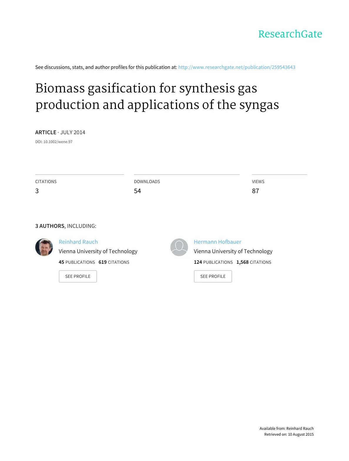 غلاف تقرير Biomass gasification for synthesis gas production and applications of the syngas