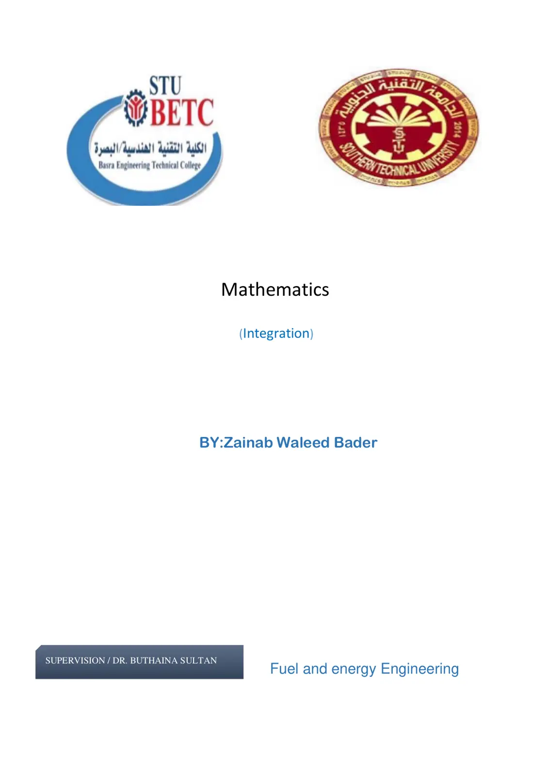 غلاف تقرير Mathematics Integration
