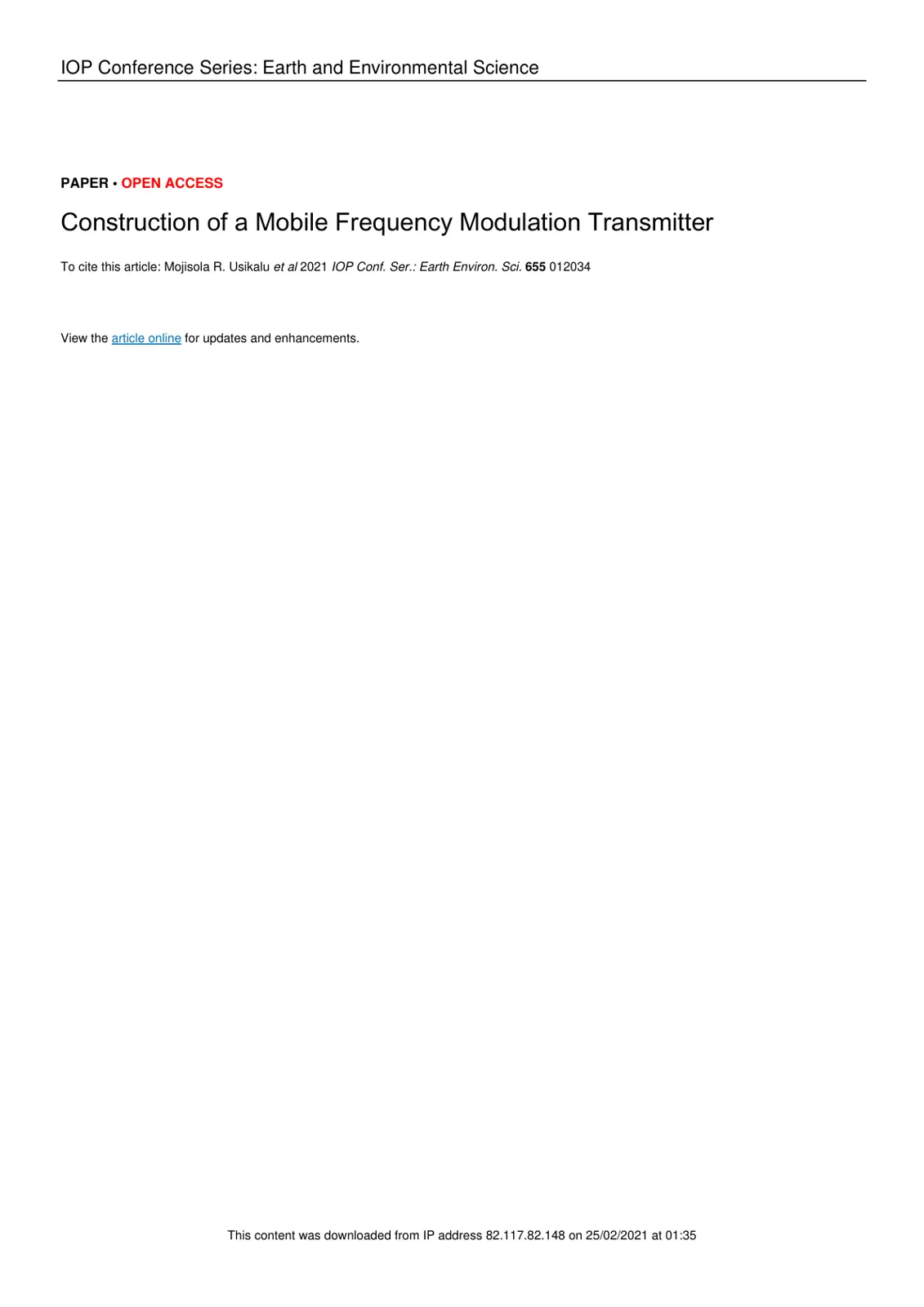 غلاف تقرير Construction of a Mobile Frequency Modulation Transmitter