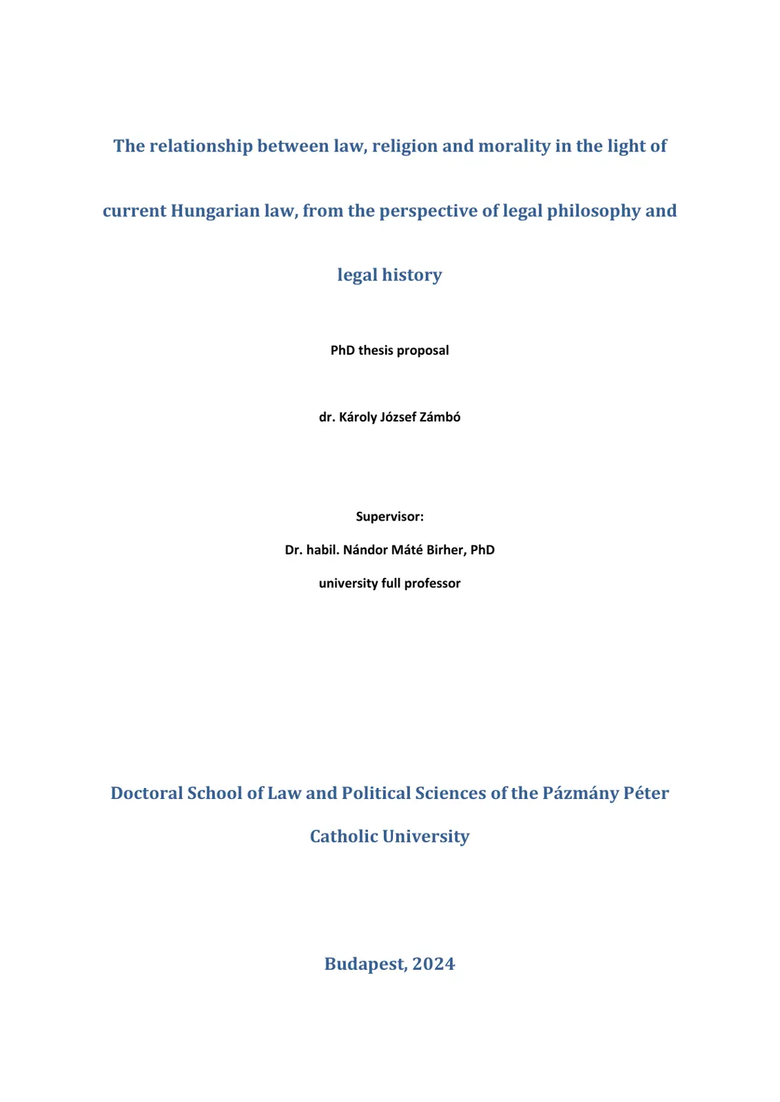غلاف تقرير The relationship between law, religion and morality in the light of current Hungarian law, from the perspective of legal philosophy and legal history