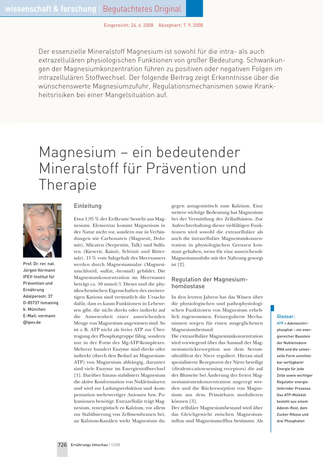 غلاف تقرير Magnesium – ein bedeutender Mineralstoff für Prävention und Therapie