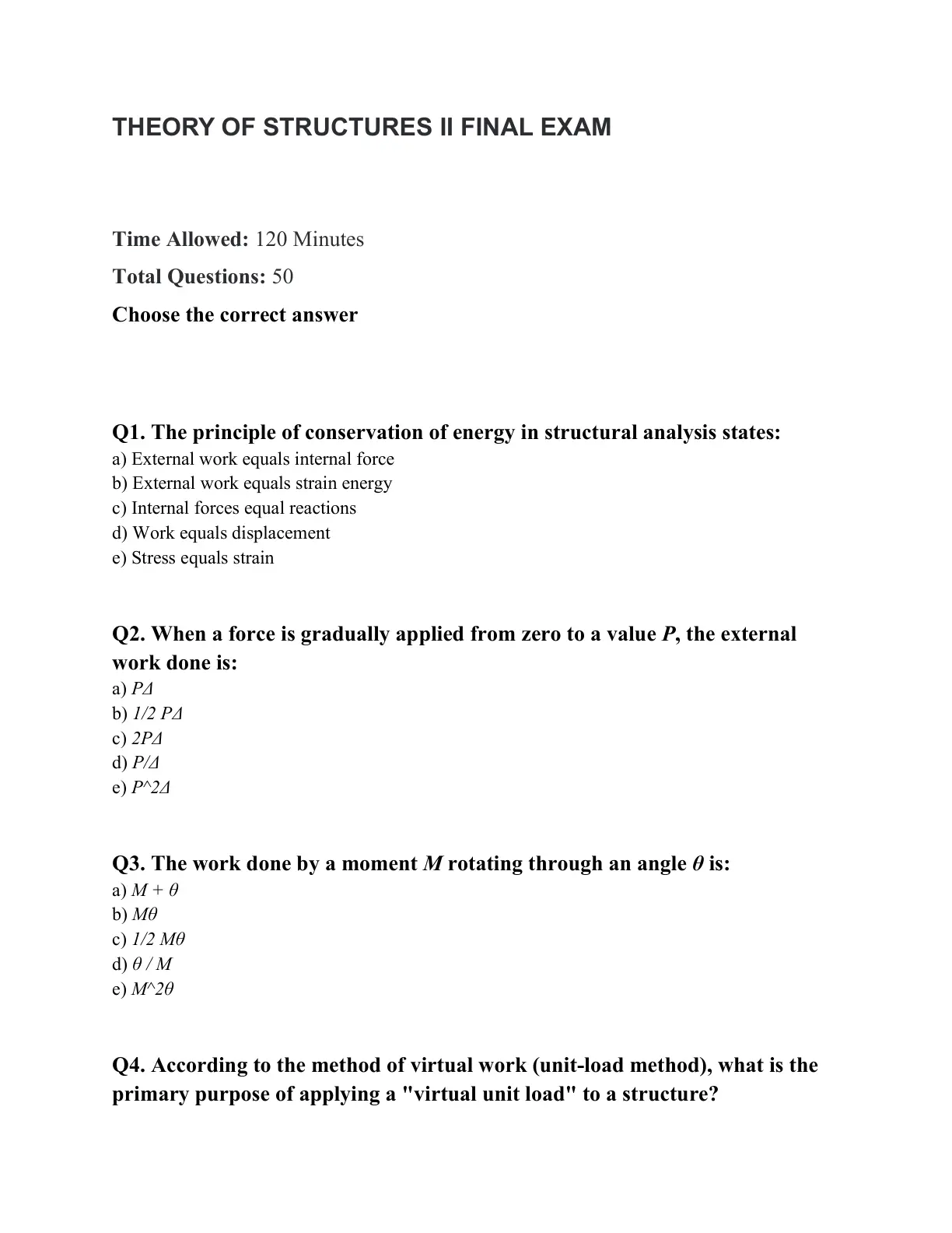 غلاف تقرير Theory of Structures II - Final Exam