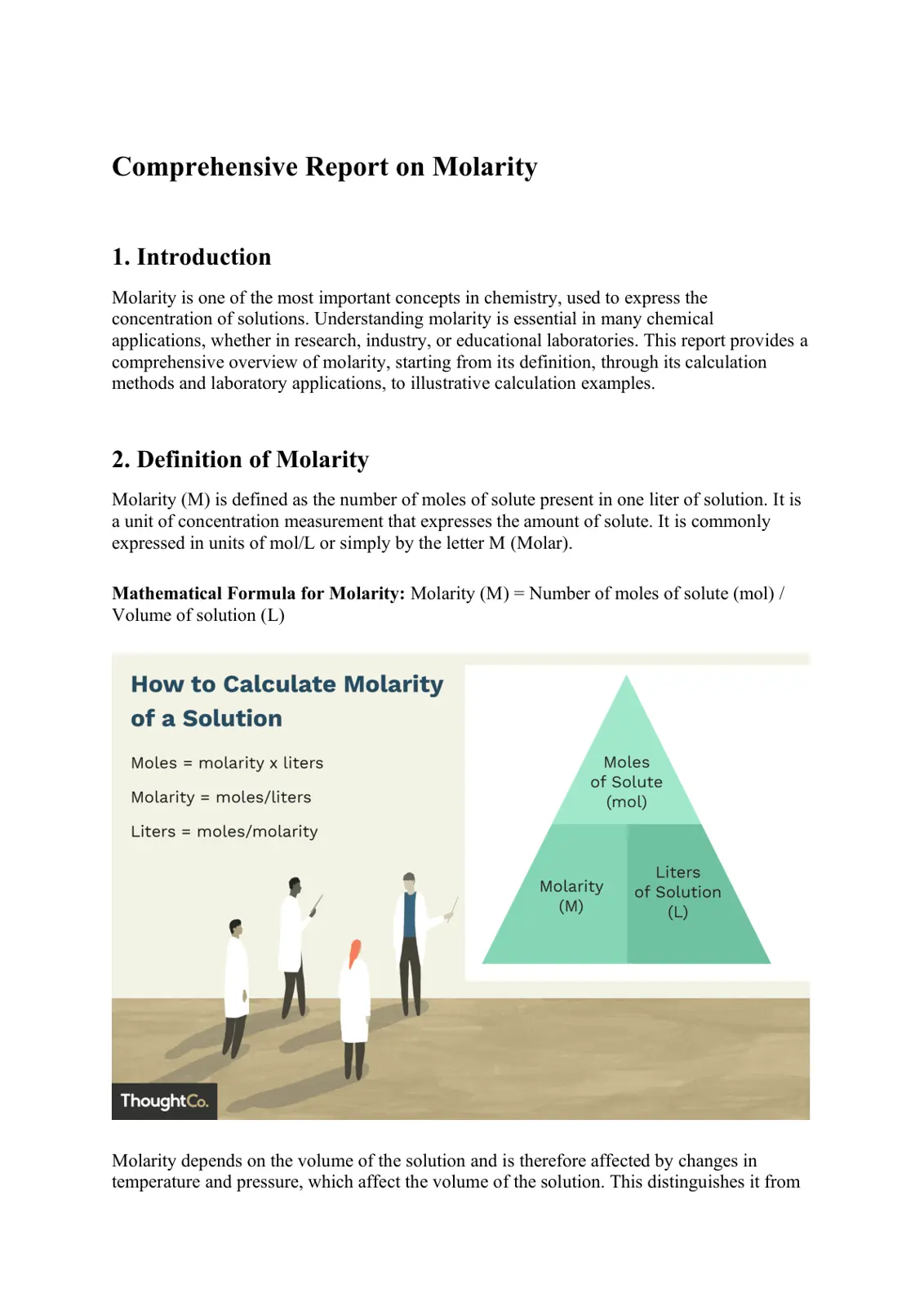 غلاف تقرير Comprehensive Report on Molarity