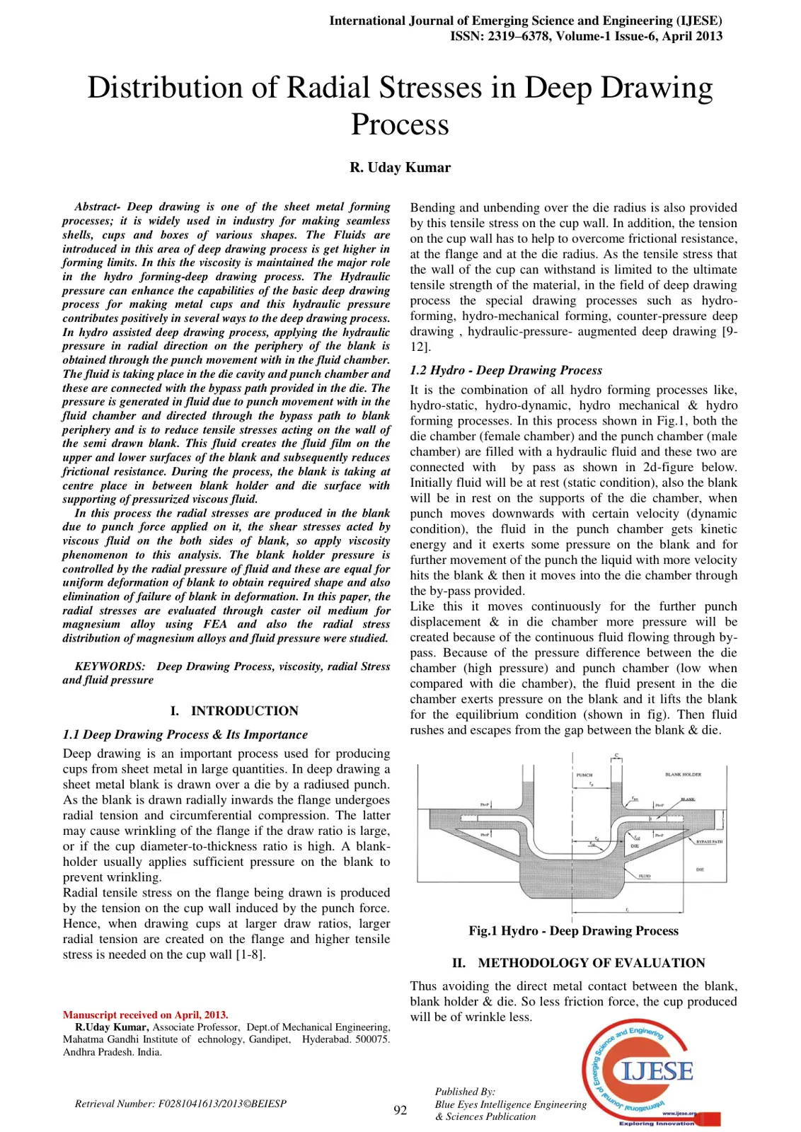 غلاف تقرير Distribution of Radial Stresses in Deep Drawing Process