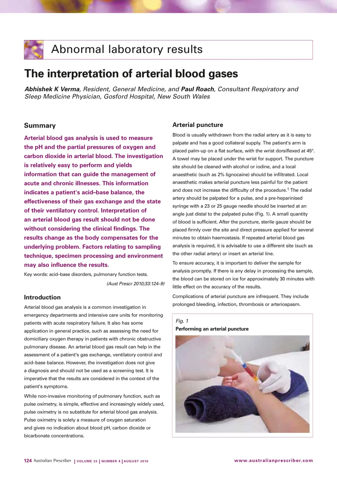 غلاف تقرير The interpretation of arterial blood gases
