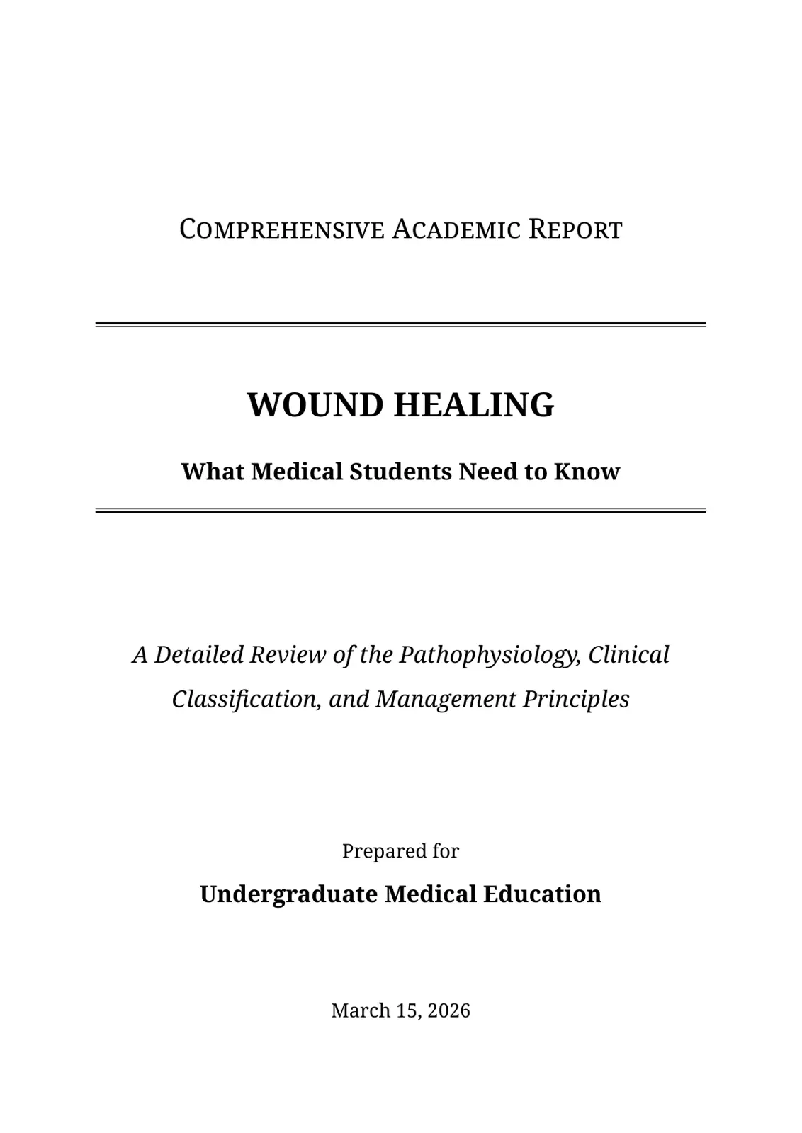 غلاف تقرير COMPREHENSIVE ACADEMIC REPORT - WOUND HEALING - What Medical Students Need to Know