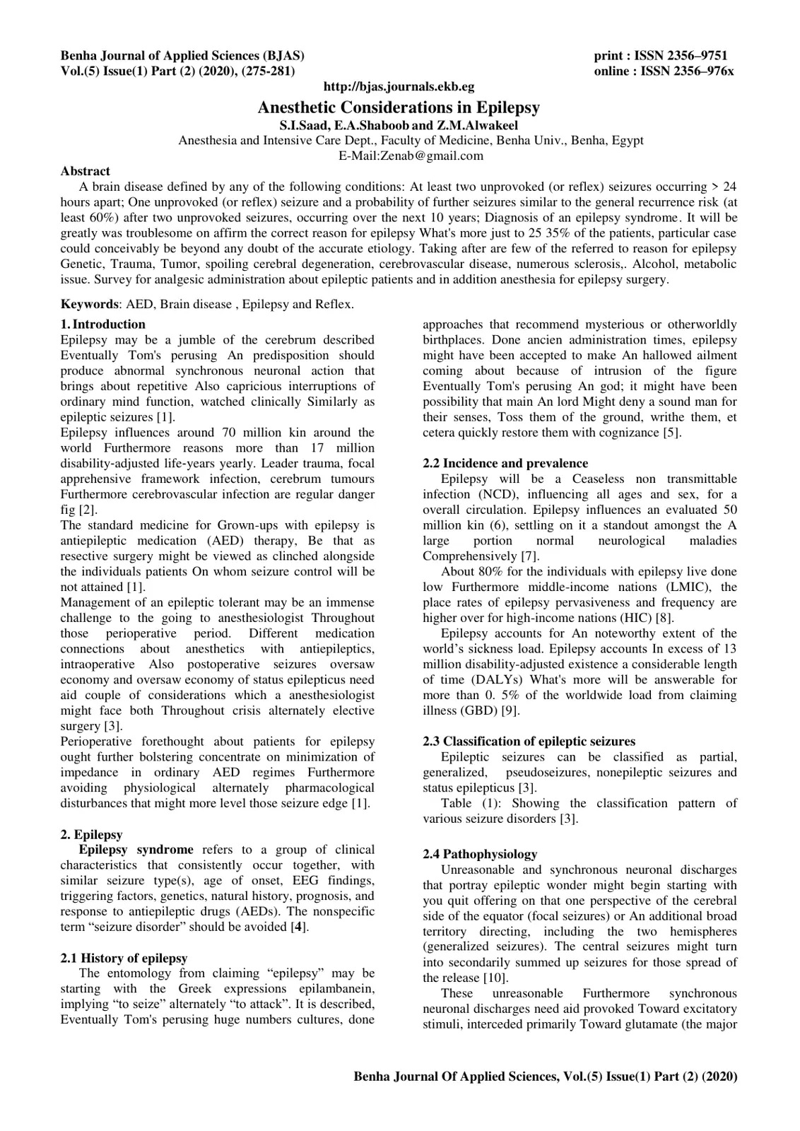 غلاف تقرير Anesthetic Considerations in Epilepsy