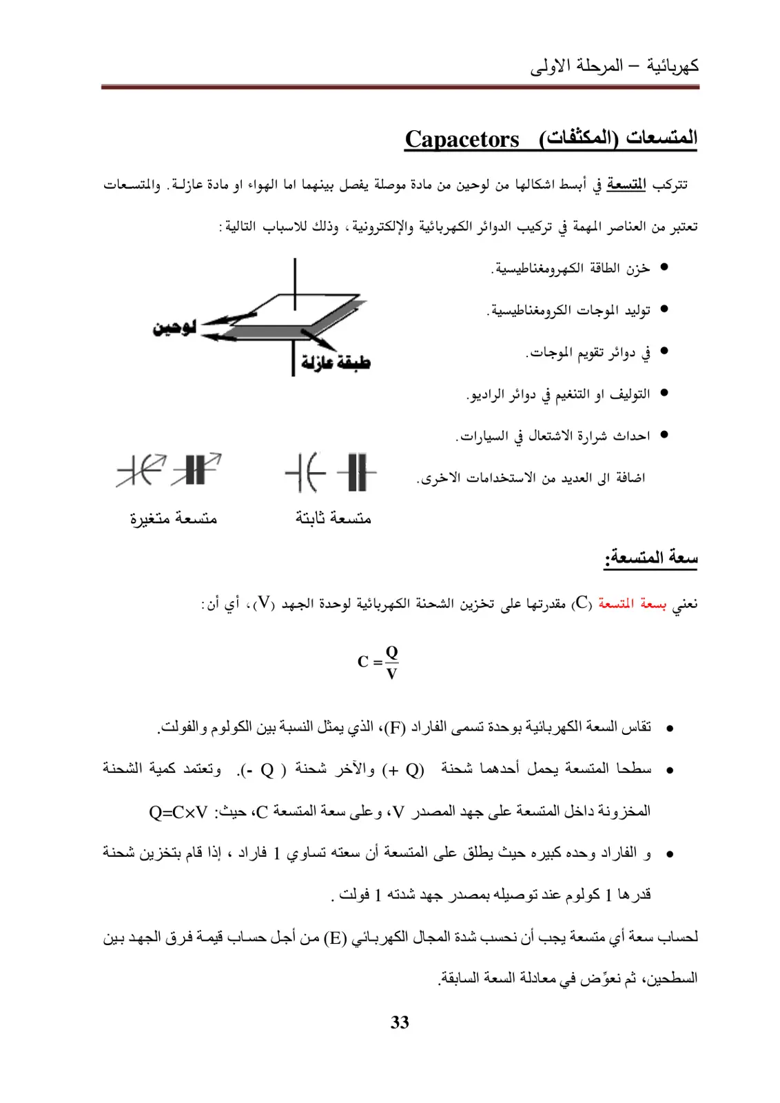 غلاف تقرير المتسعات (المكثفات) Capacetors
