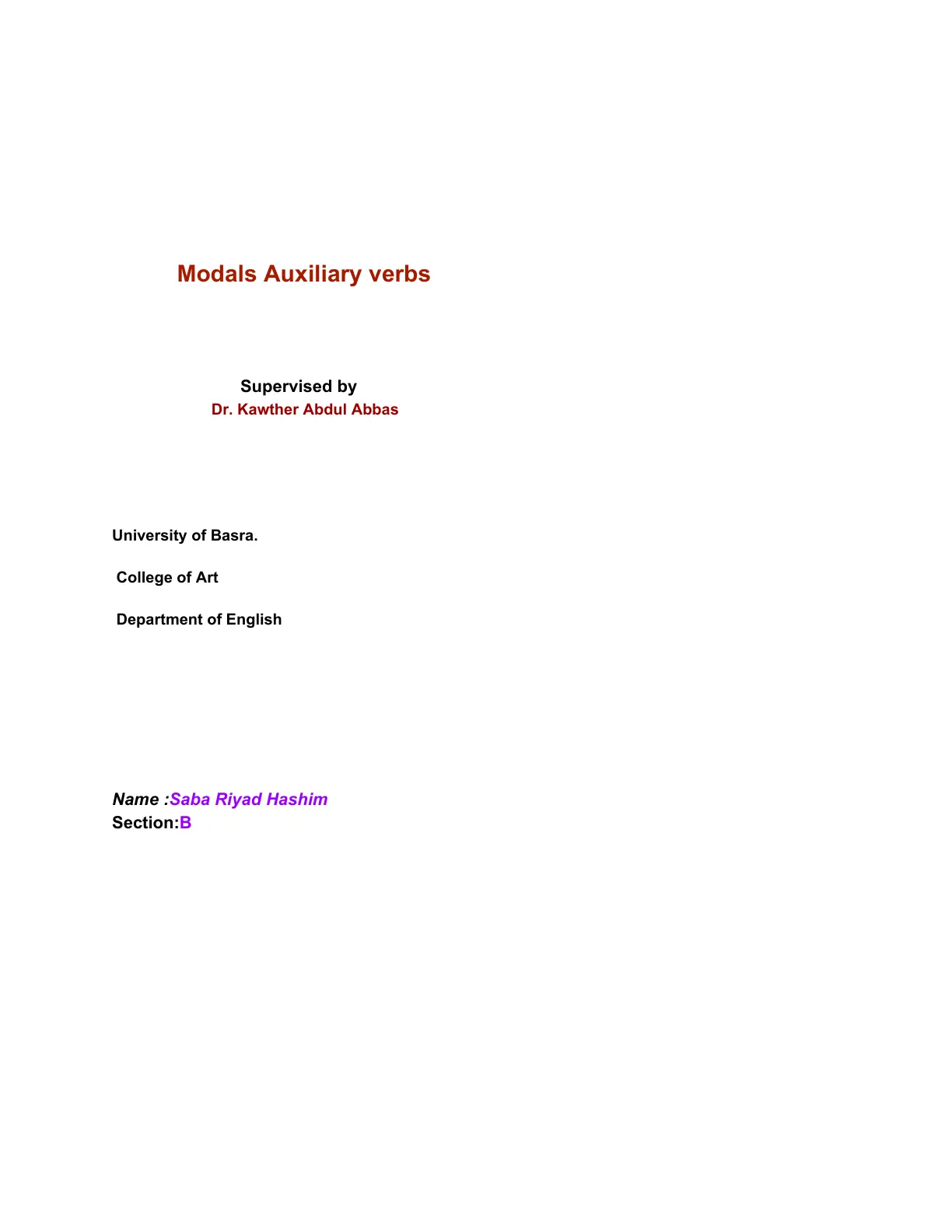 غلاف تقرير Modals Auxiliary verbs