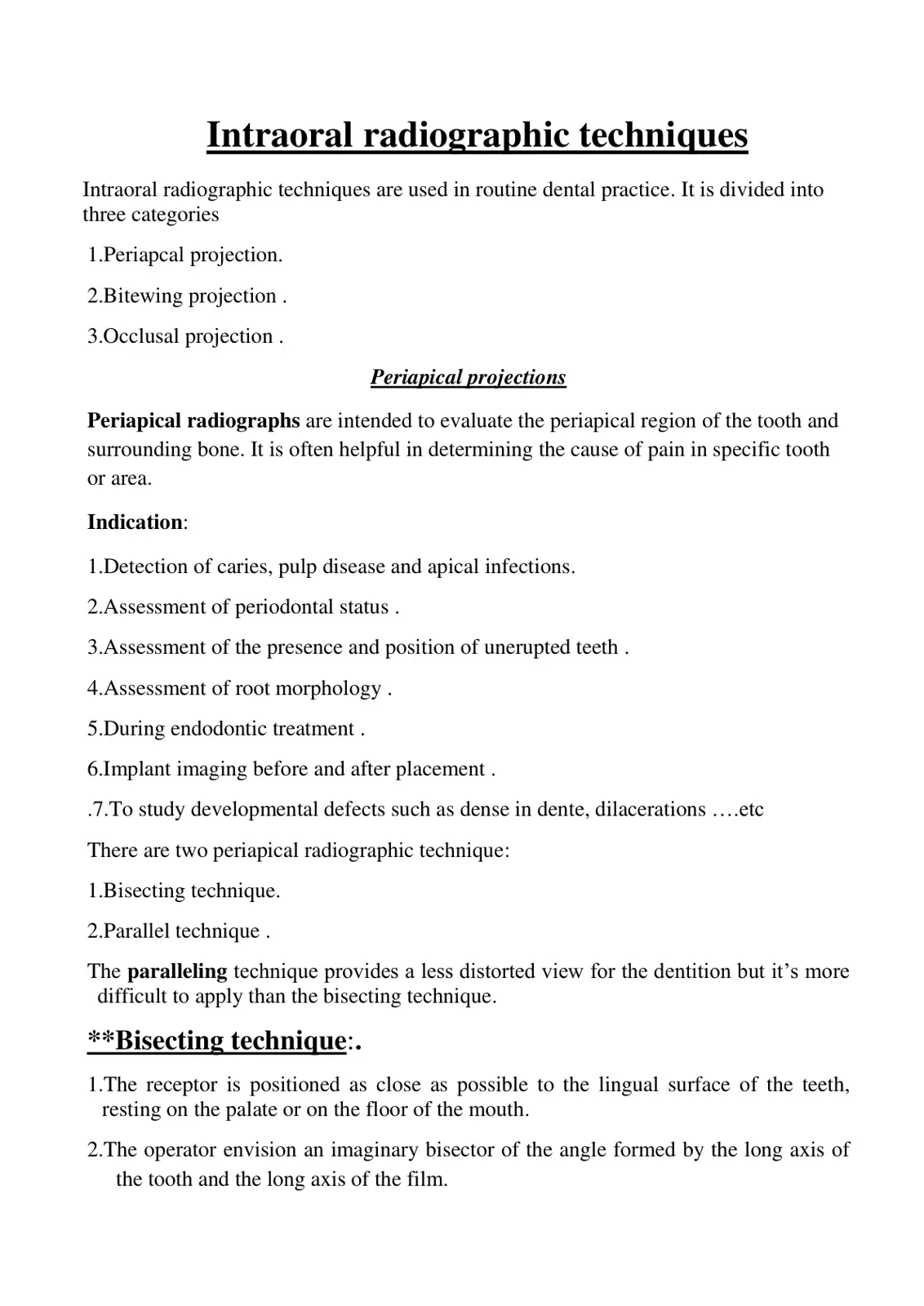 غلاف تقرير Intraoral radiographic techniques
