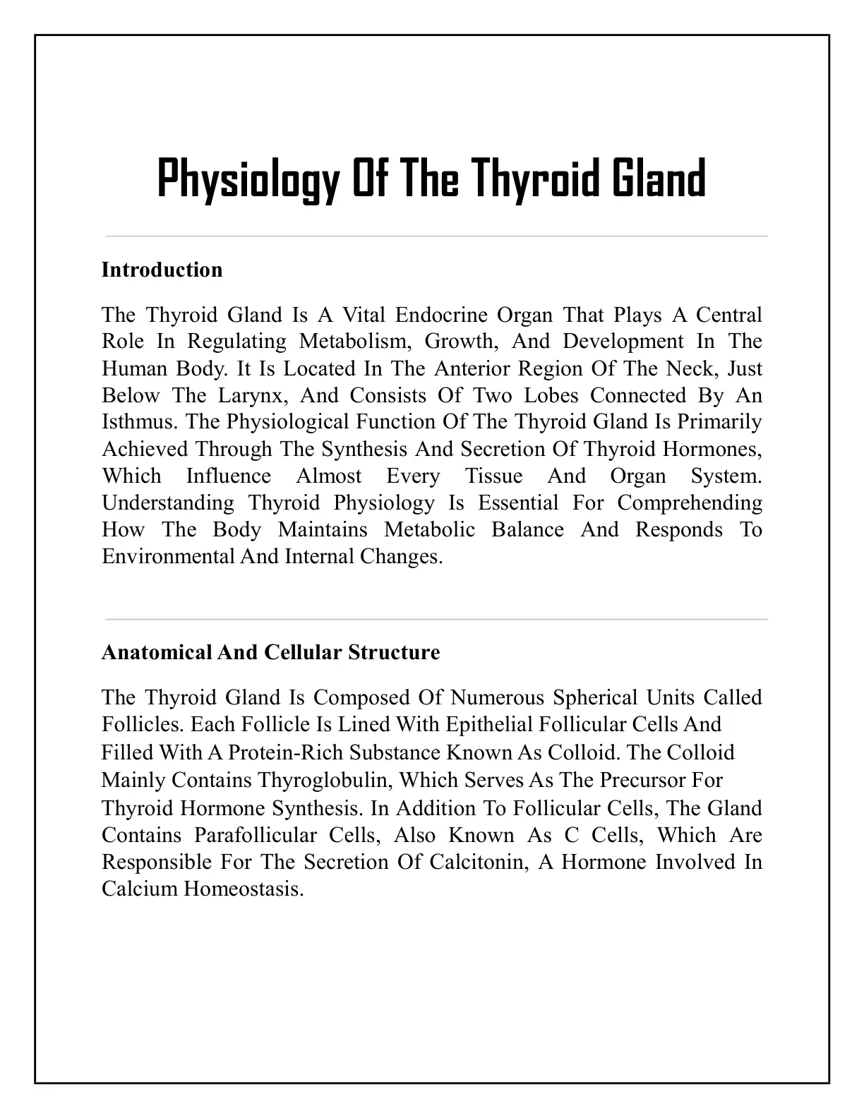 غلاف تقرير Physiology Of The Thyroid Gland