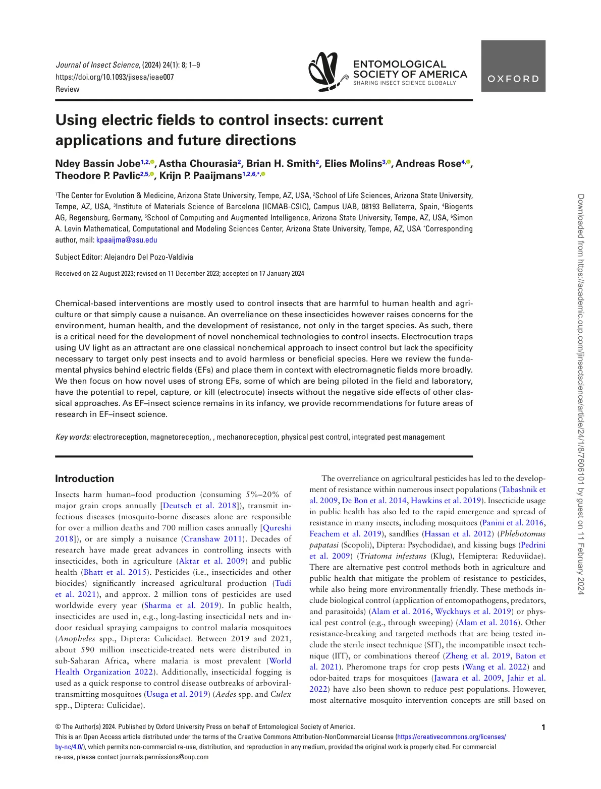 غلاف تقرير Using electric fields to control insects: current applications and future directions