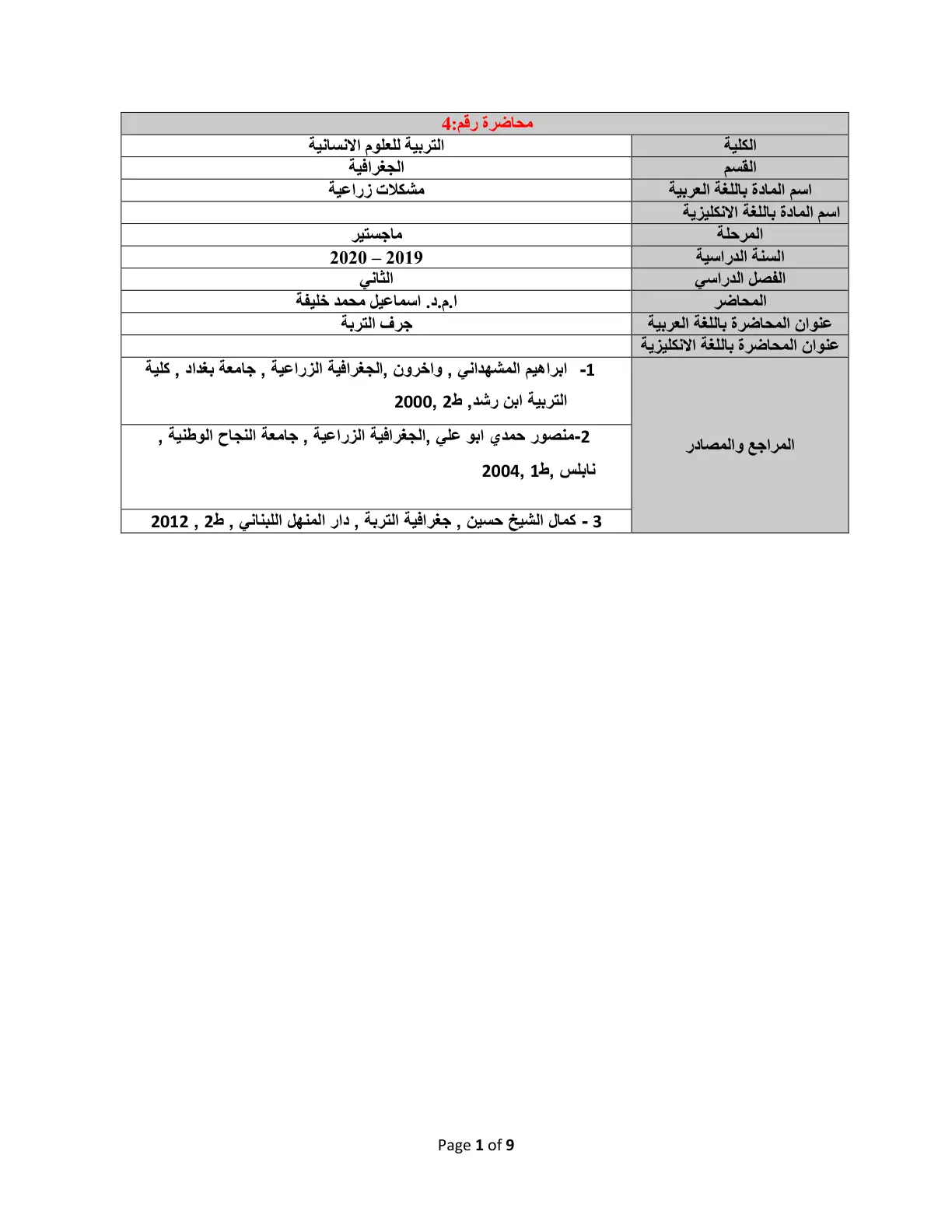غلاف تقرير جرف التربة (محاضرة رقم 4)