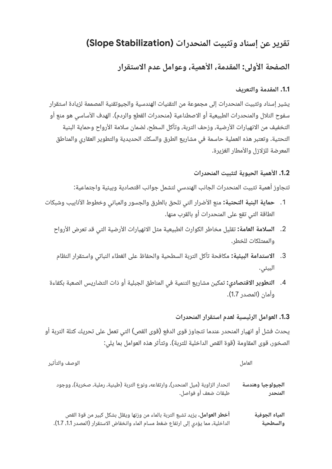 غلاف تقرير إسناد وتثبيت المنحدرات (Slope Stabilization)