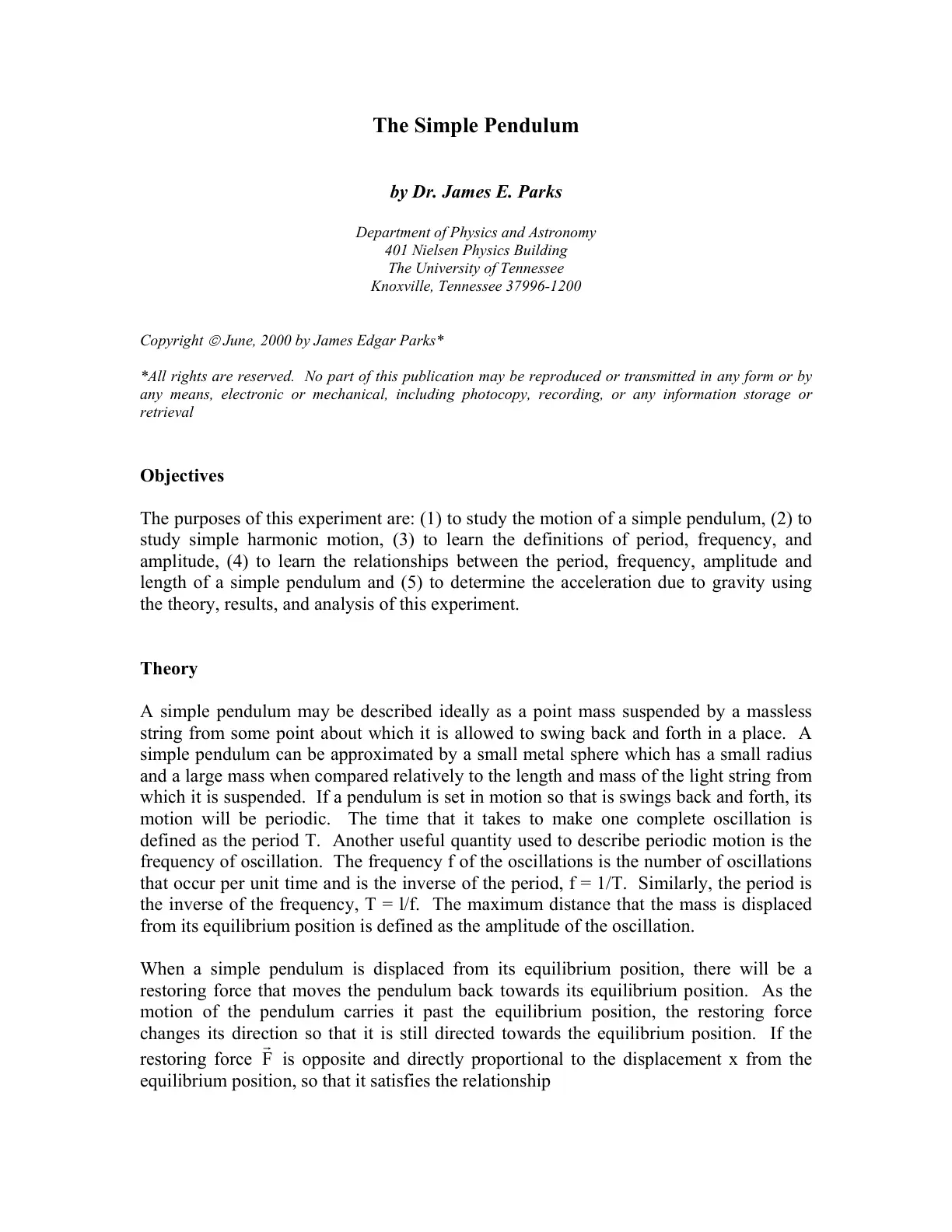 غلاف تقرير The Simple Pendulum