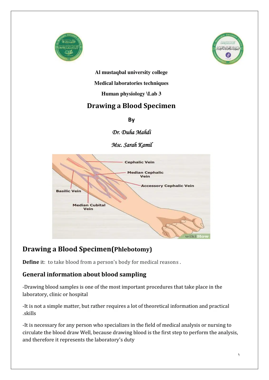 غلاف تقرير Drawing a Blood Specimen (Phlebotomy)