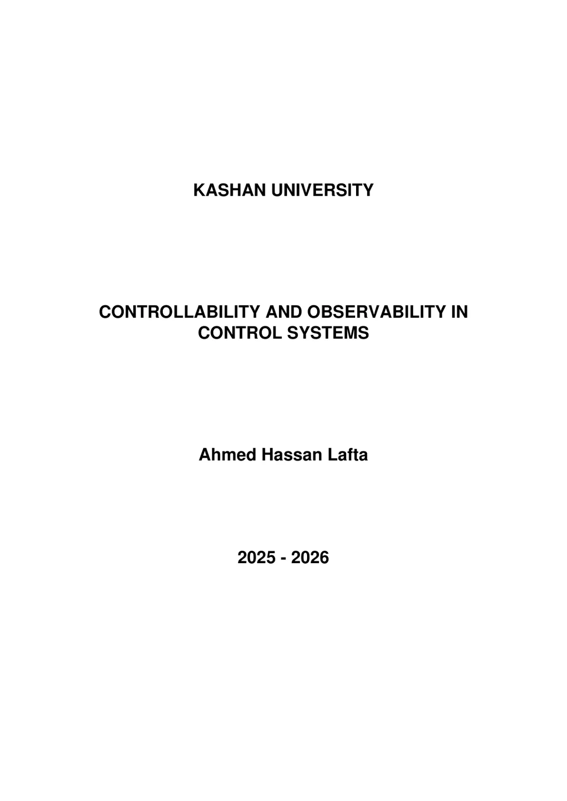غلاف تقرير Controllability and Observability in Control Systems