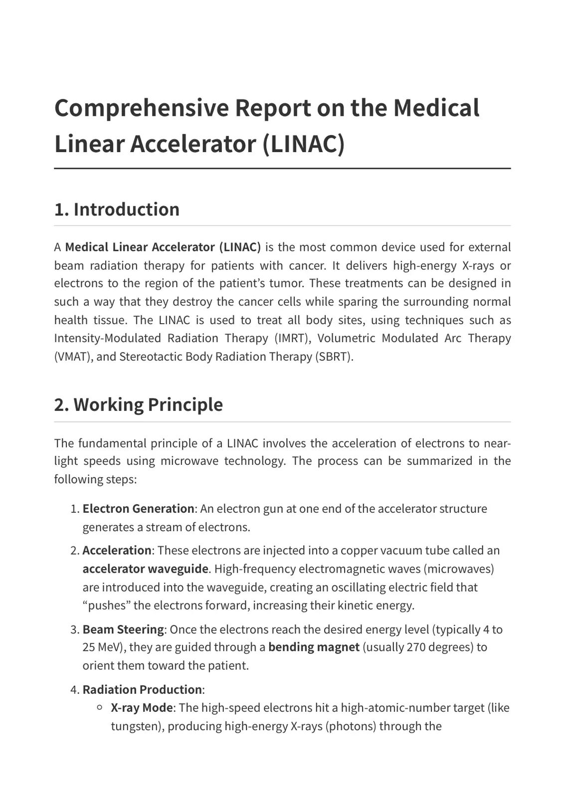 غلاف تقرير Comprehensive Report on the Medical Linear Accelerator (LINAC)
