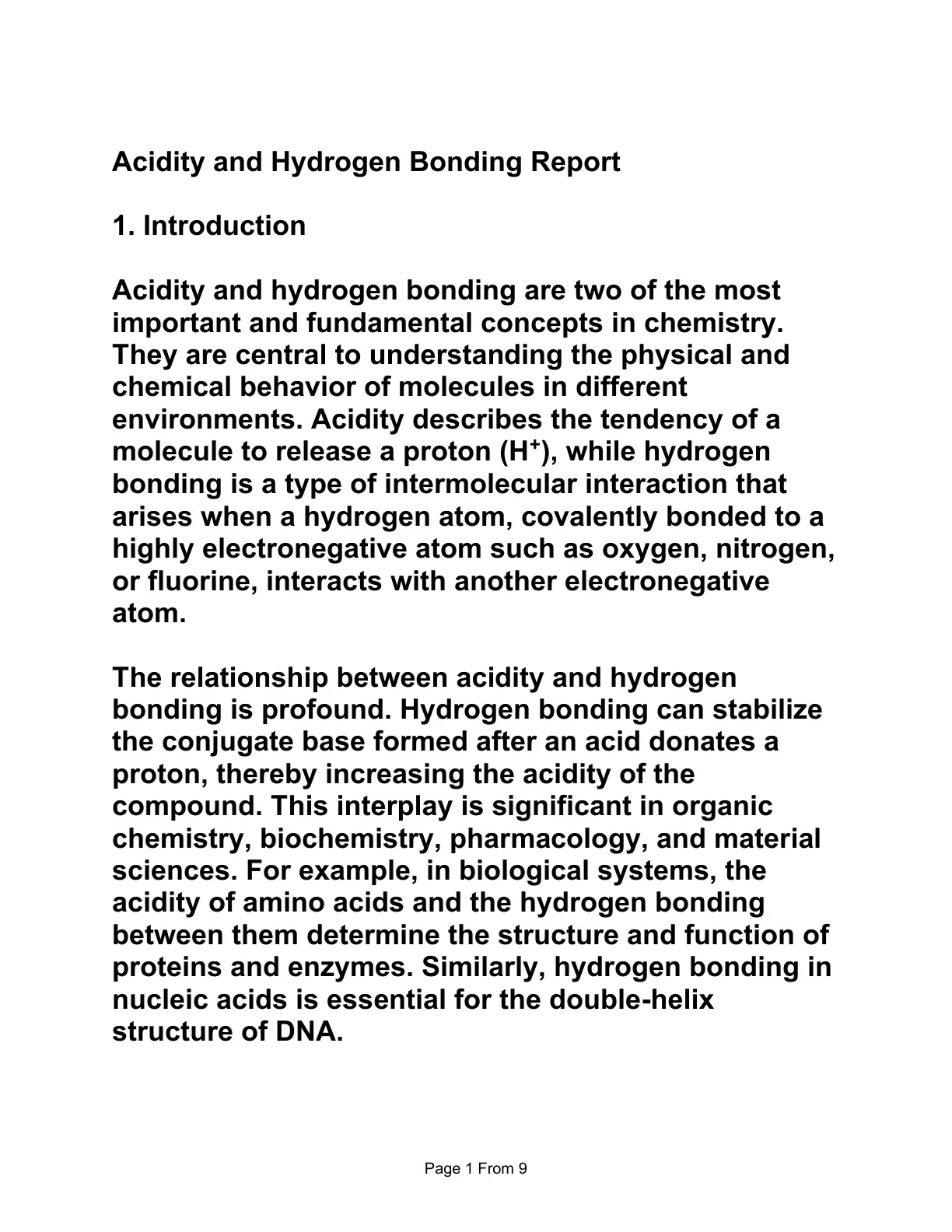 غلاف تقرير Acidity and Hydrogen Bonding Report