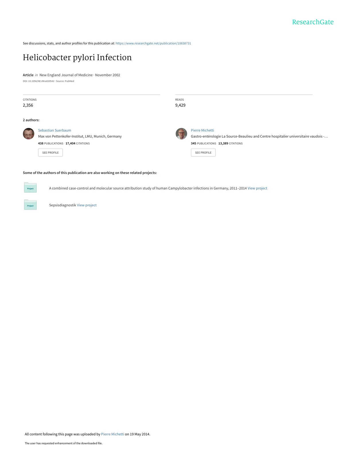 غلاف تقرير Helicobacter pylori Infection
