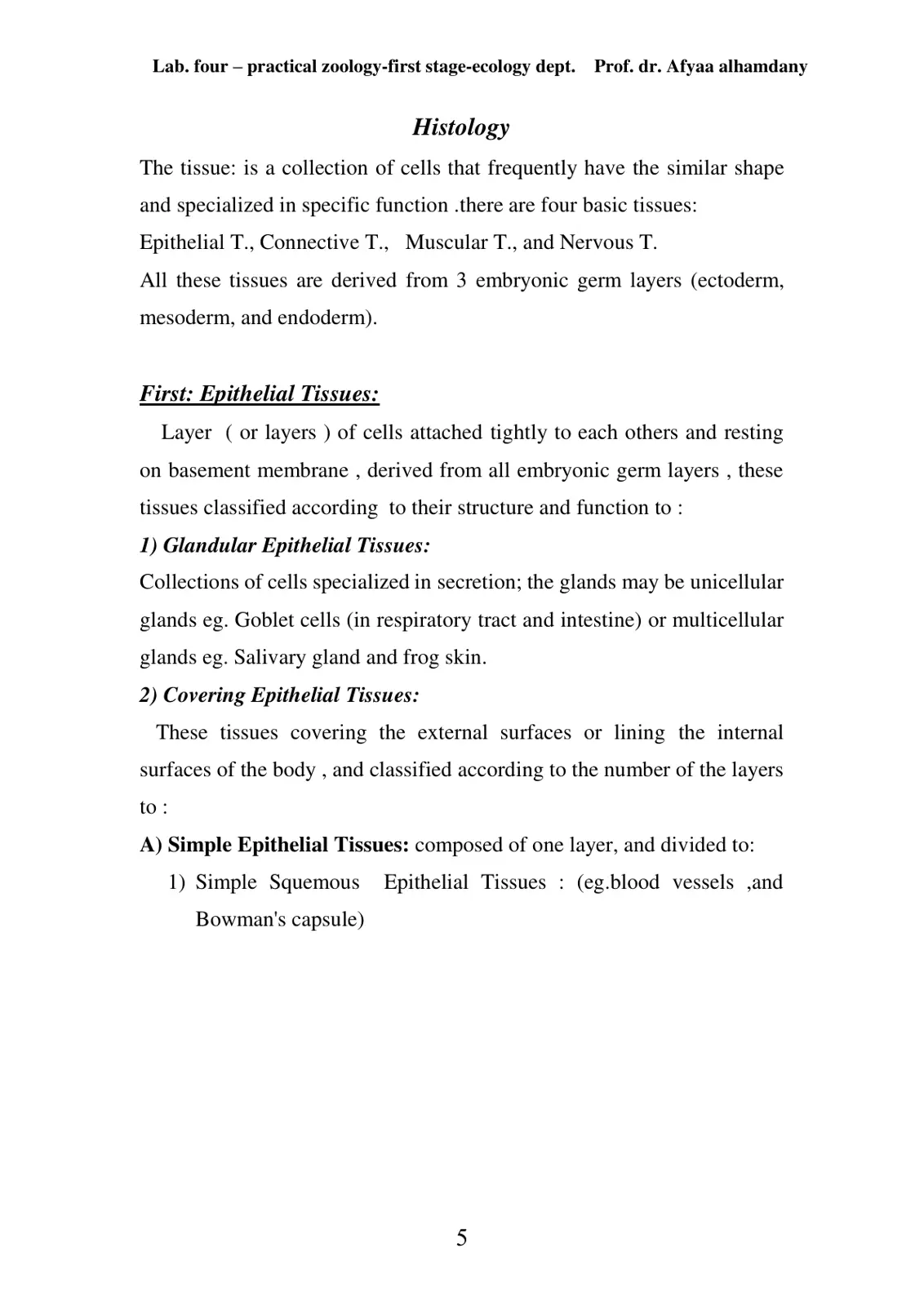غلاف تقرير Histology - Practical Zoology Lab 4