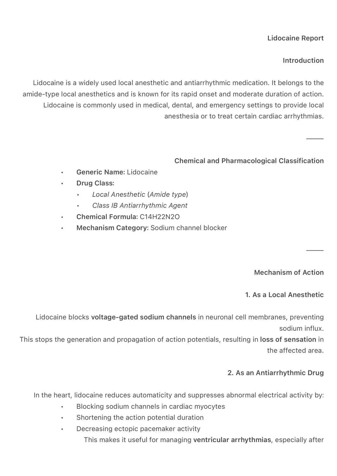 غلاف تقرير Lidocaine Report
