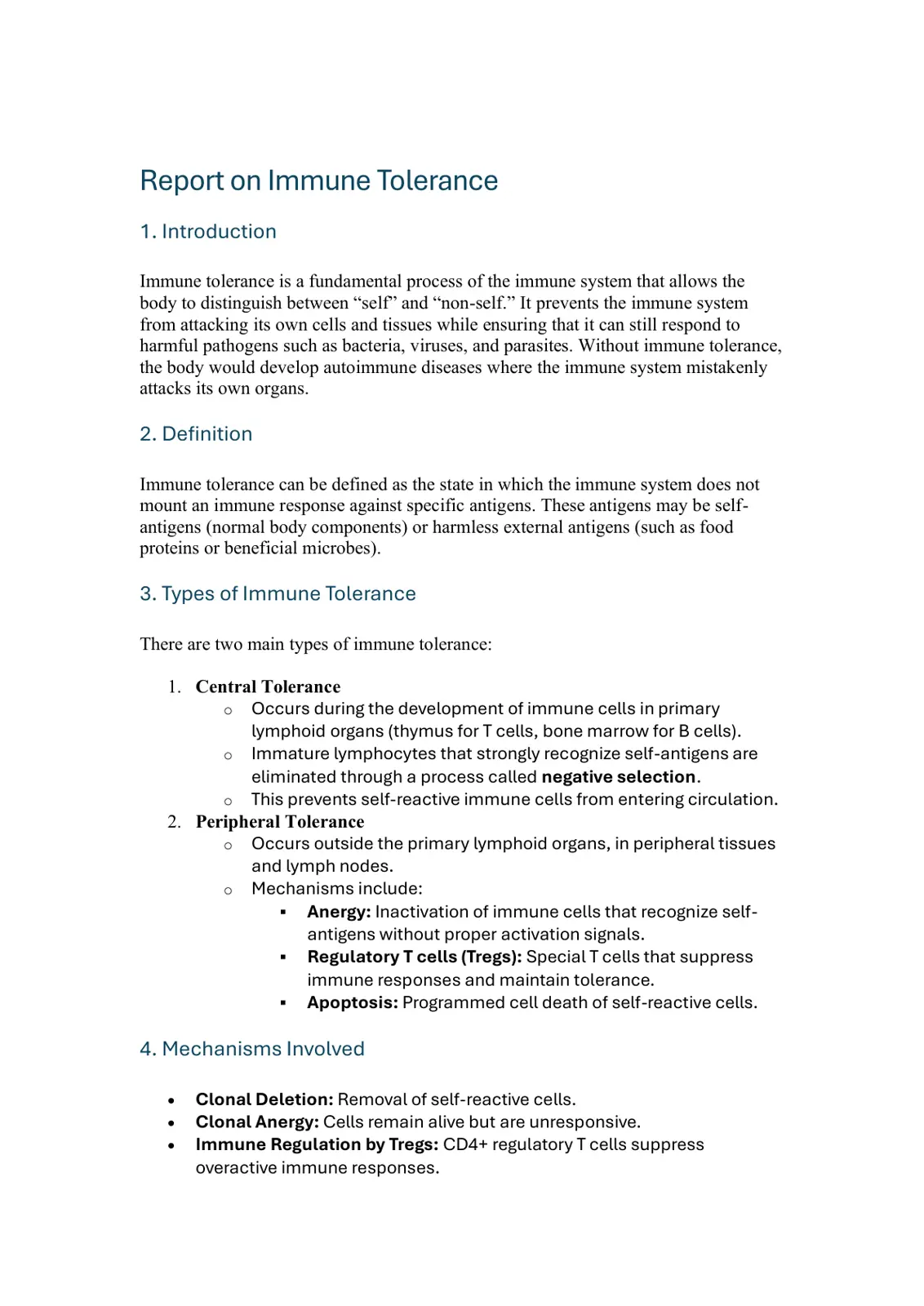 غلاف تقرير Report on Immune Tolerance