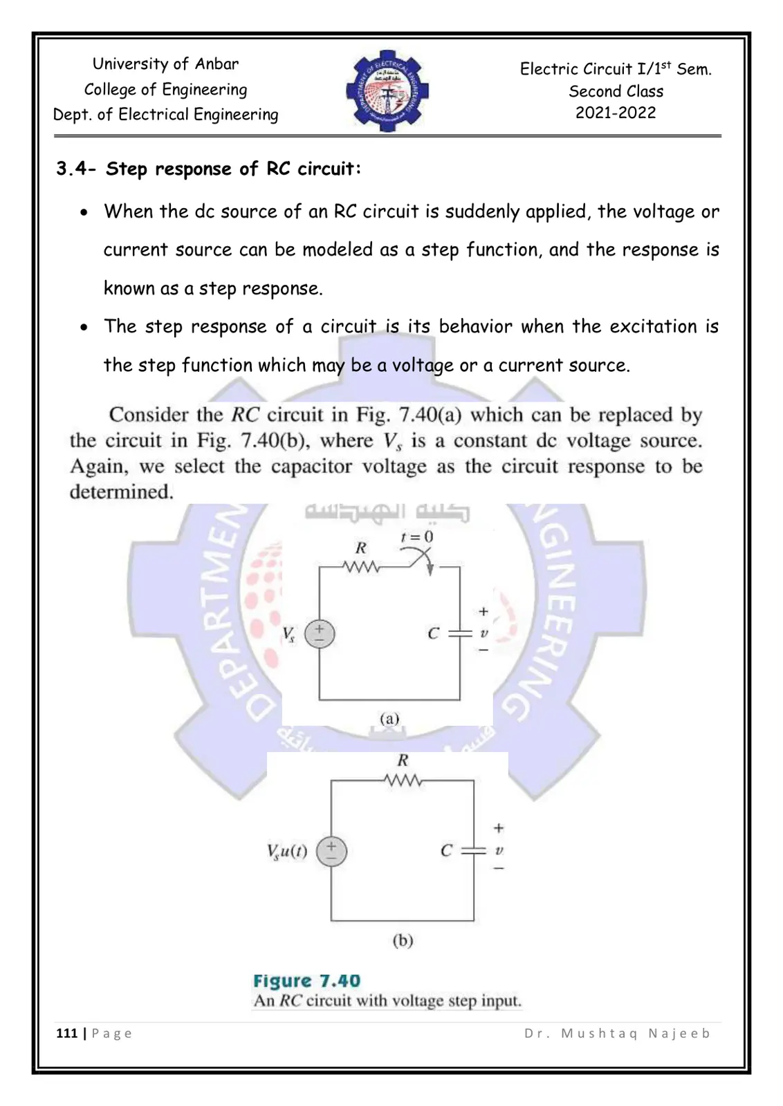 غلاف تقرير Step response of RC circuit
