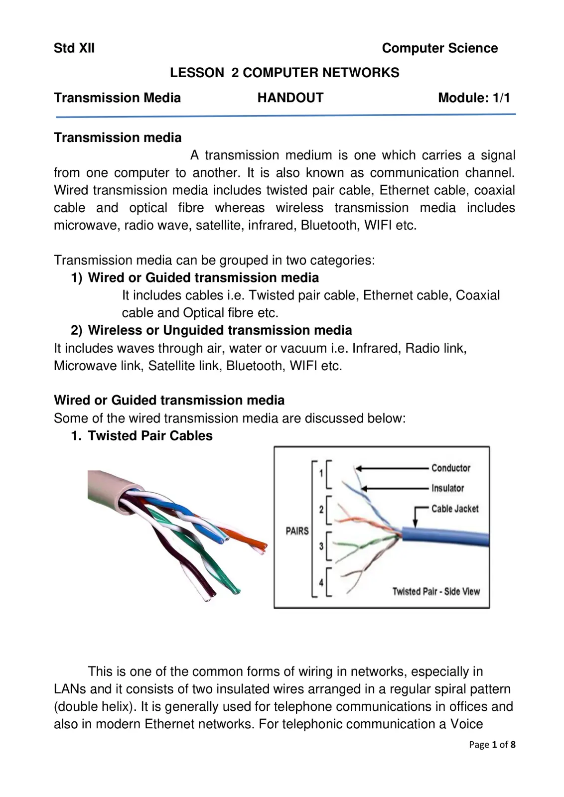 غلاف تقرير Computer Networks: Transmission Media