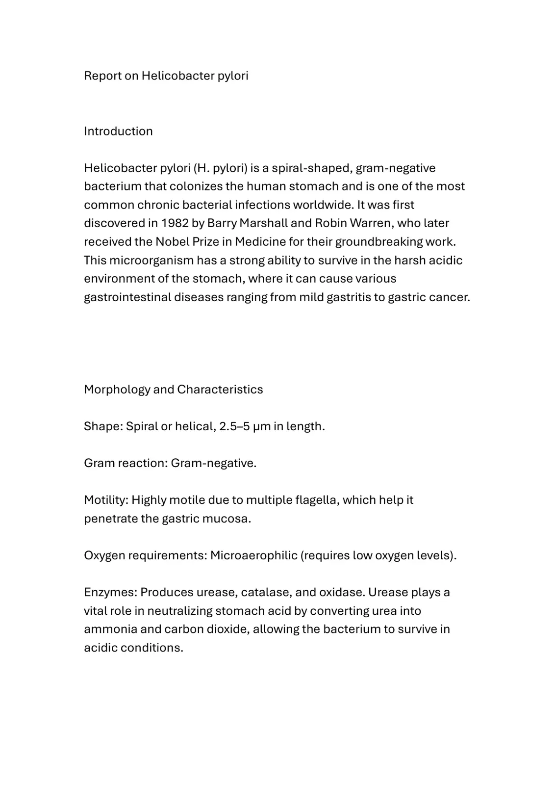 غلاف تقرير Report on Helicobacter pylori