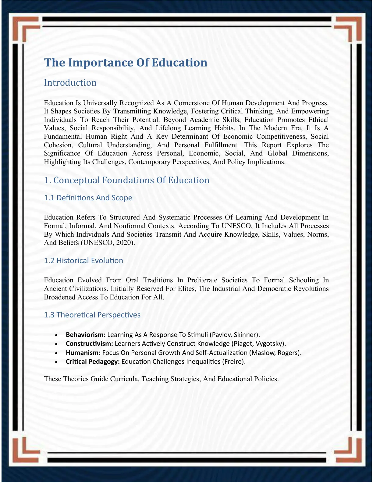 غلاف تقرير The Importance Of Education