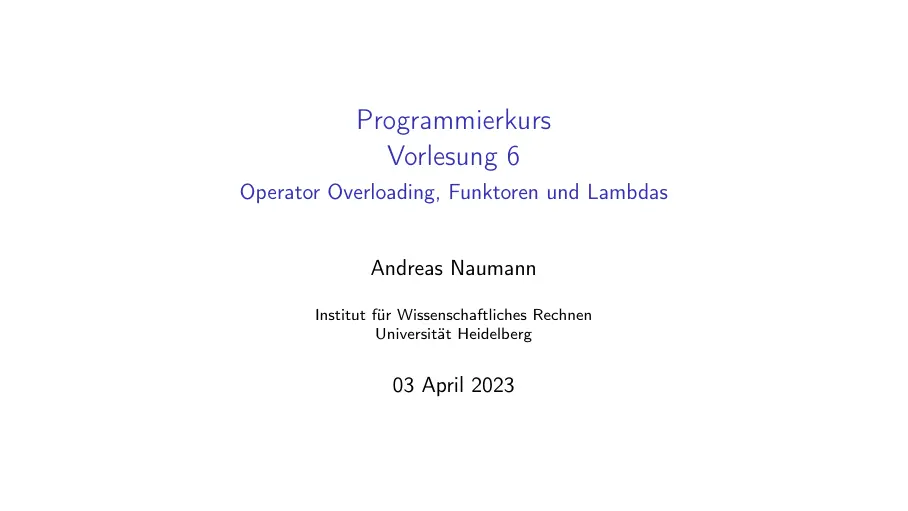 غلاف تقرير Operator Overloading, Funktoren und Lambdas