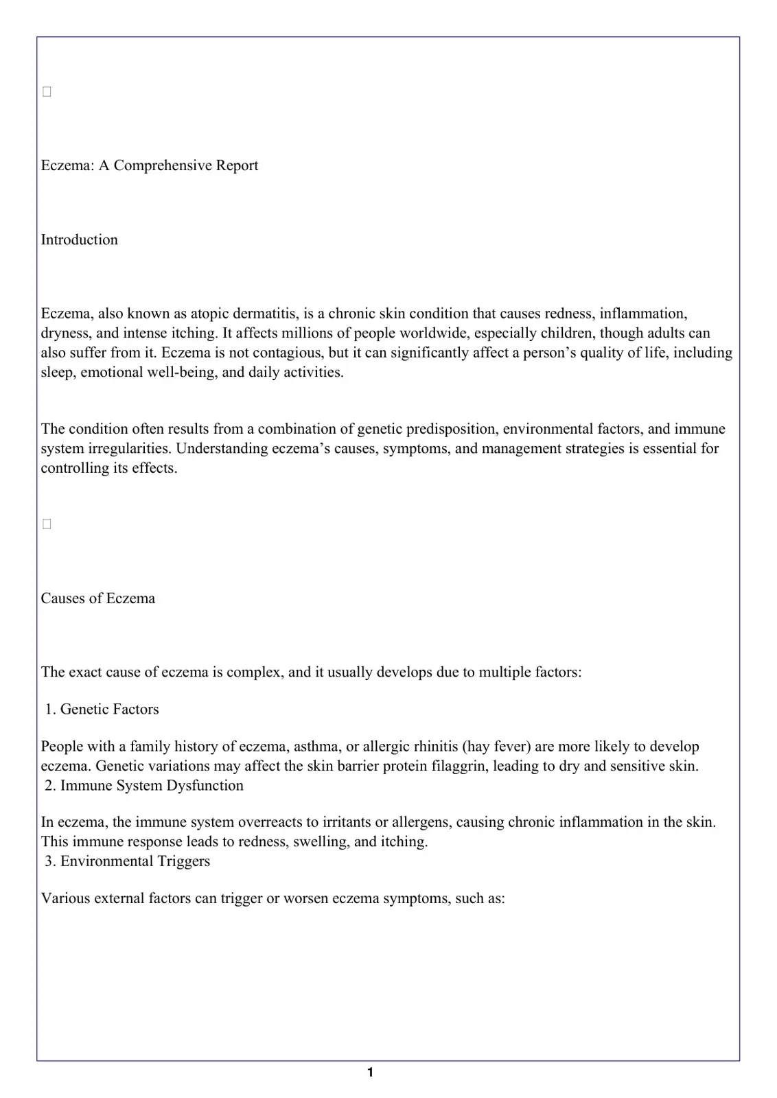 غلاف تقرير Eczema: A Comprehensive Report