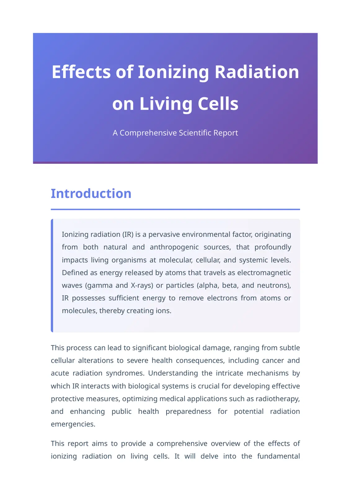 غلاف تقرير Effects of Ionizing Radiation on Living Cells