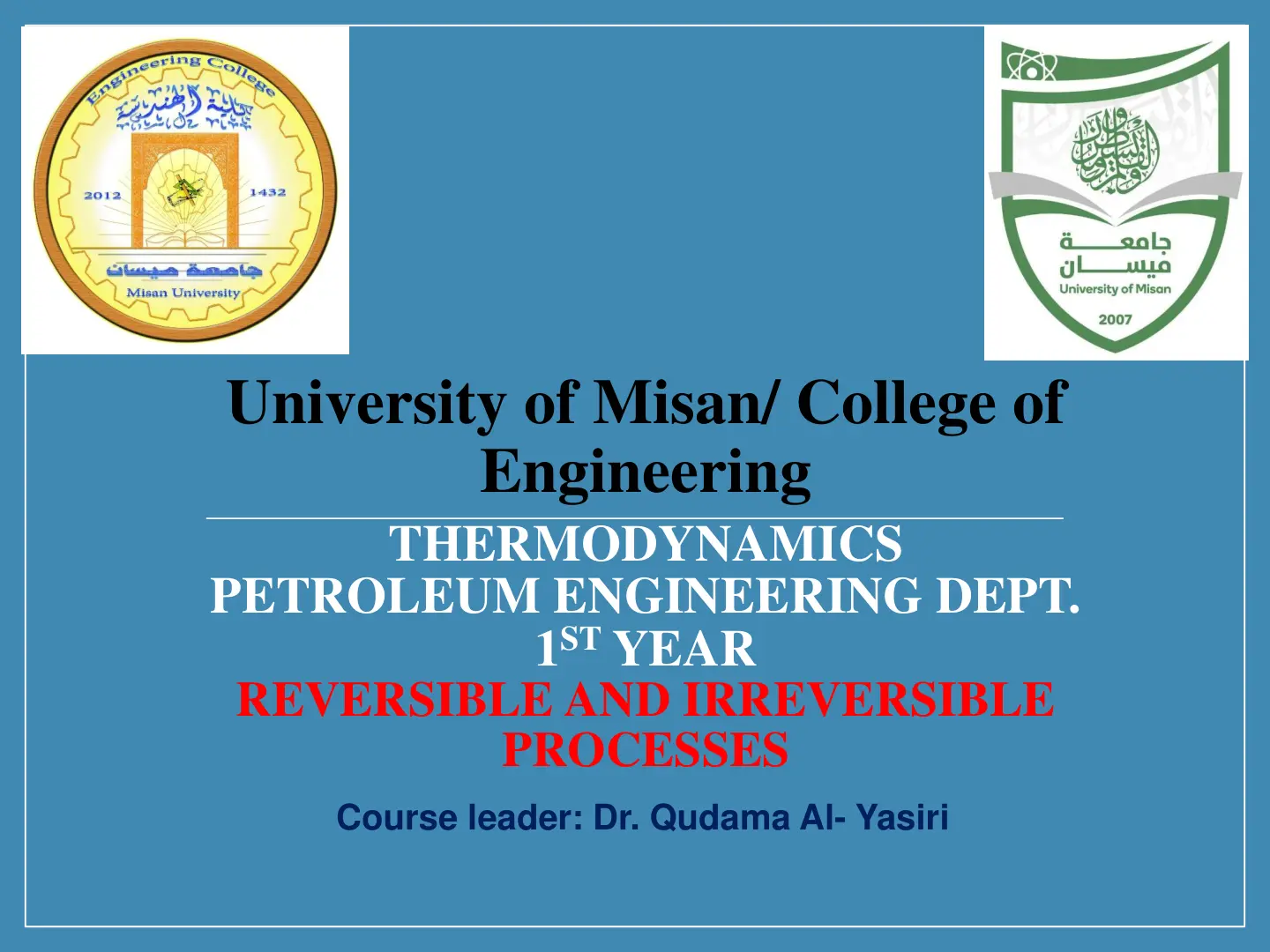 غلاف تقرير THERMODYNAMICS REVERSIBLE AND IRREVERSIBLE PROCESSES