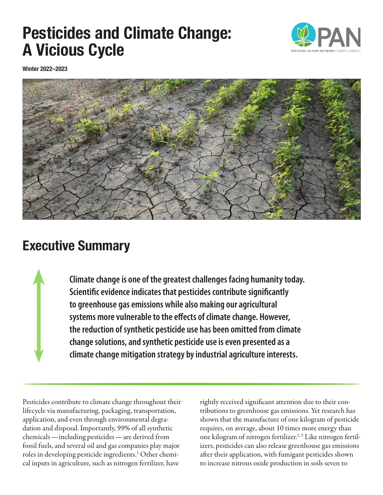غلاف تقرير Pesticides and Climate Change: A Vicious Cycle