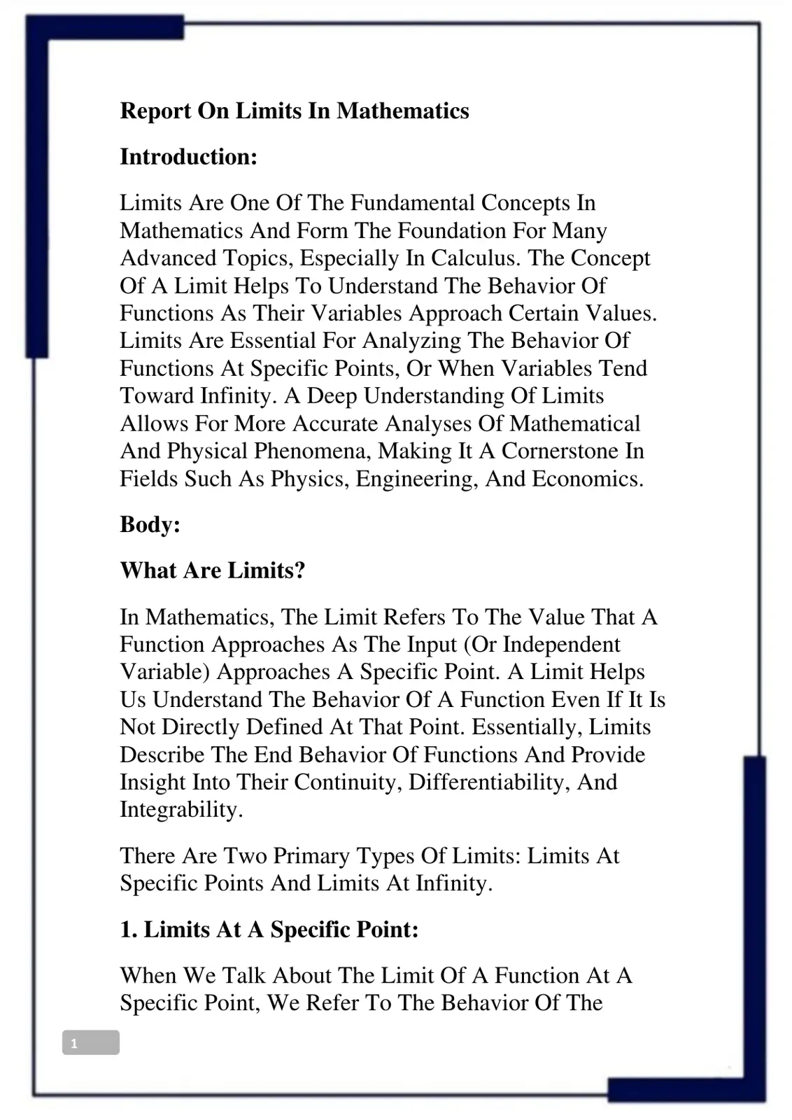 غلاف تقرير Report On Limits In Mathematics
