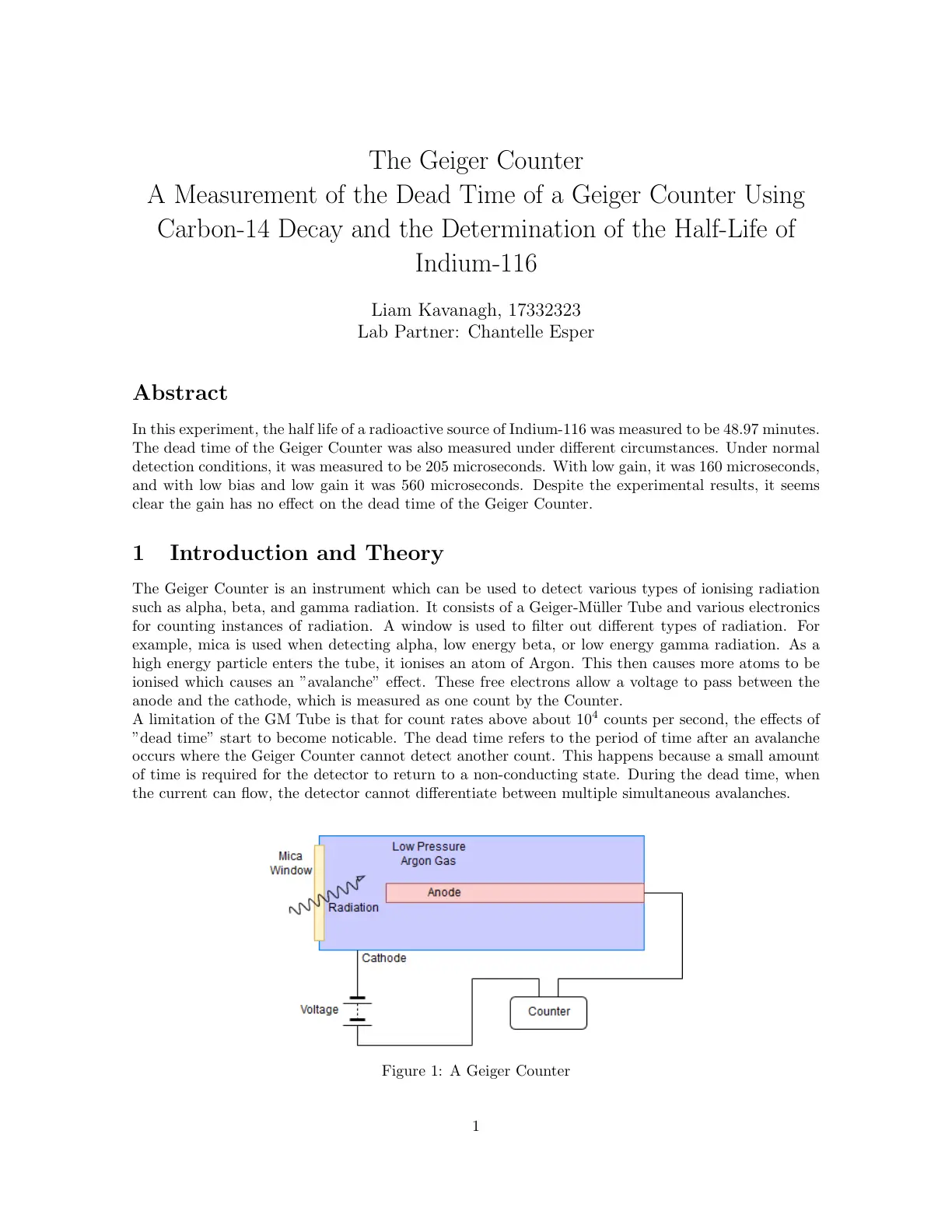 غلاف تقرير The Geiger Counter: A Measurement of the Dead Time of a Geiger Counter Using Carbon-14 Decay and the Determination of the Half-Life of Indium-116