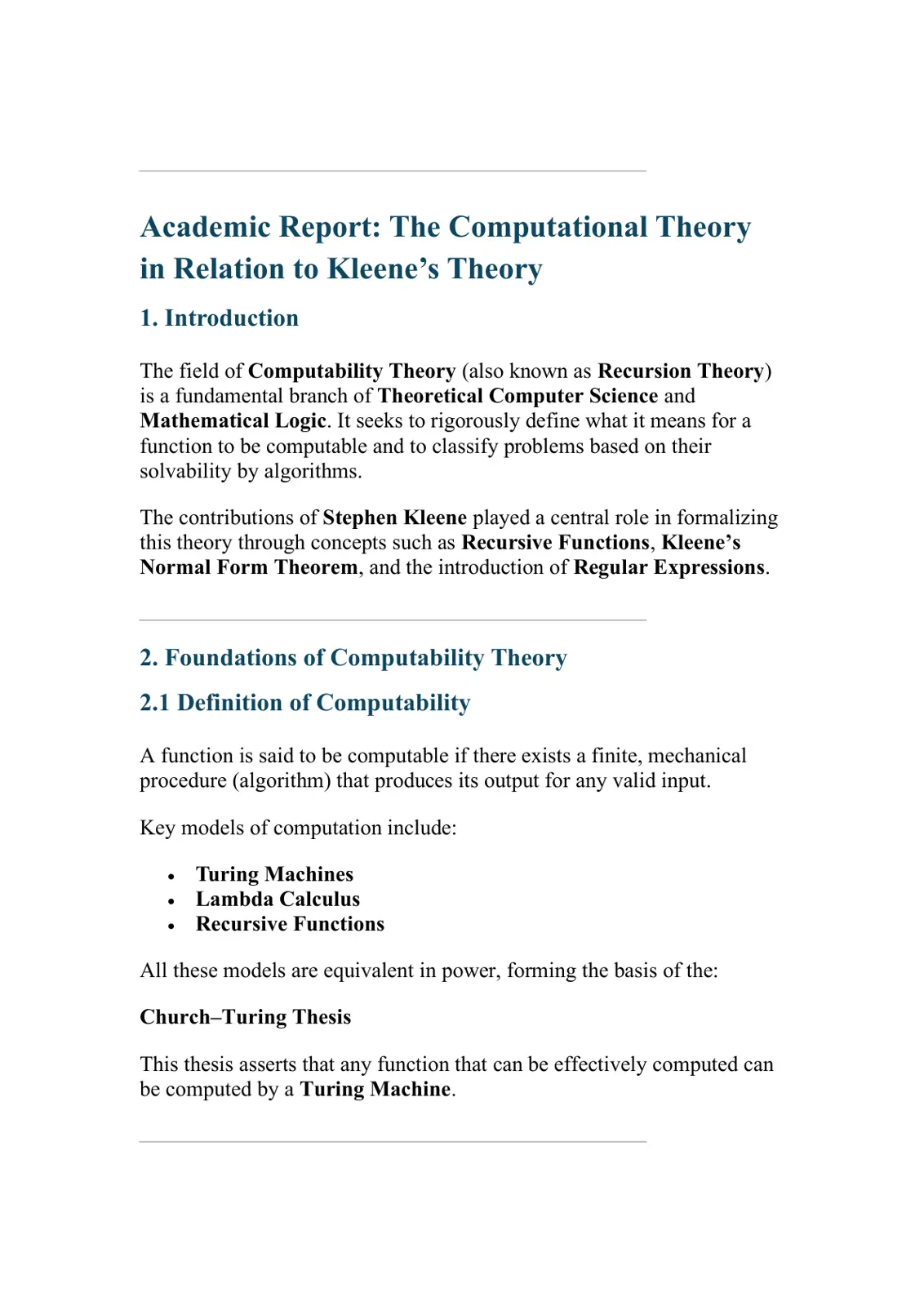 غلاف تقرير The Computational Theory in Relation to Kleene's Theory