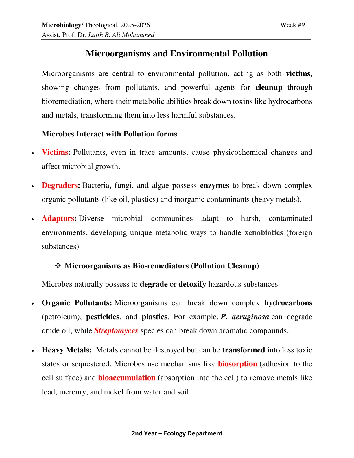 غلاف تقرير Microorganisms and Environmental Pollution - Week #9
