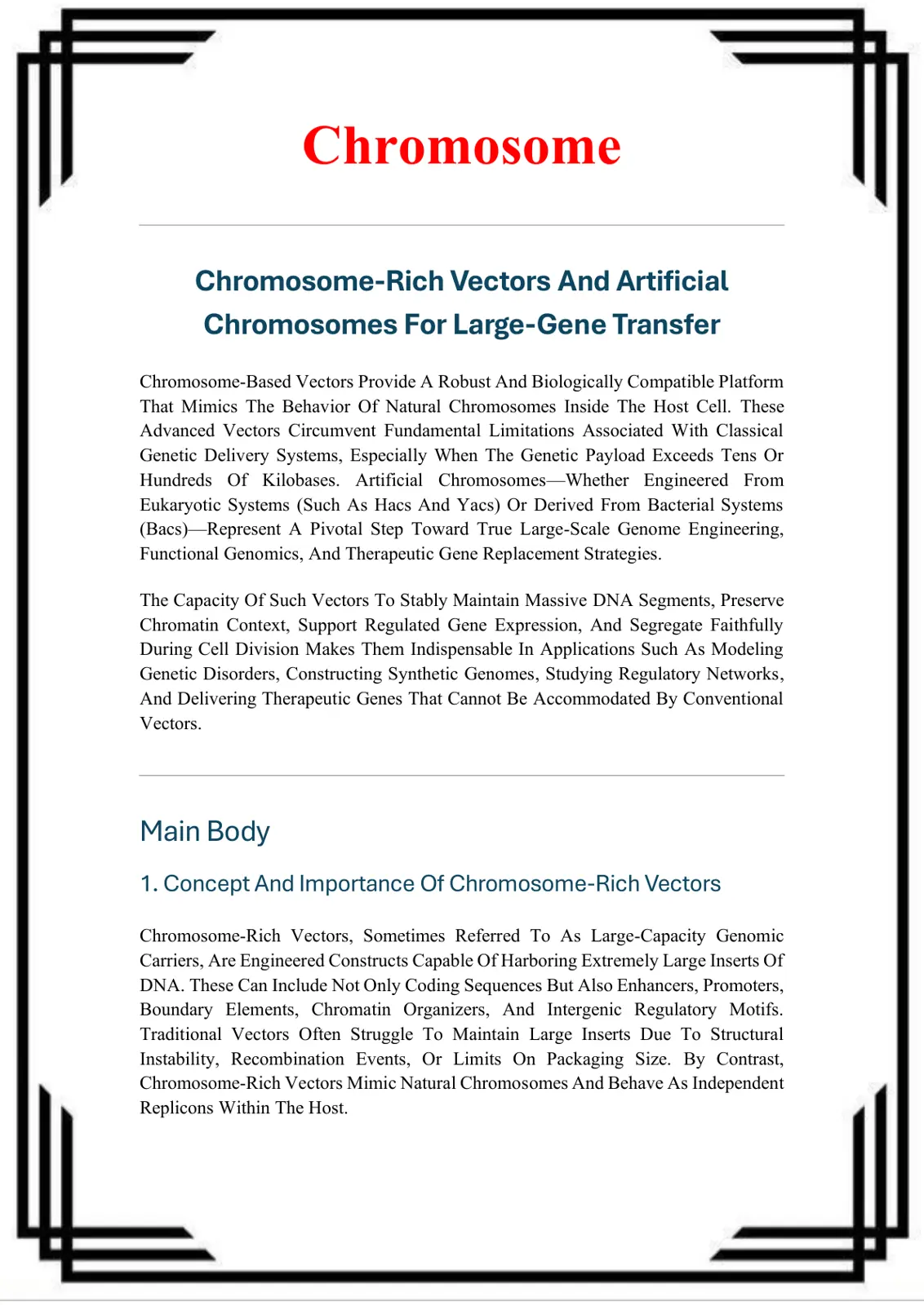 غلاف تقرير Chromosome-Rich Vectors and Artificial Chromosomes for Large-Gene Transfer