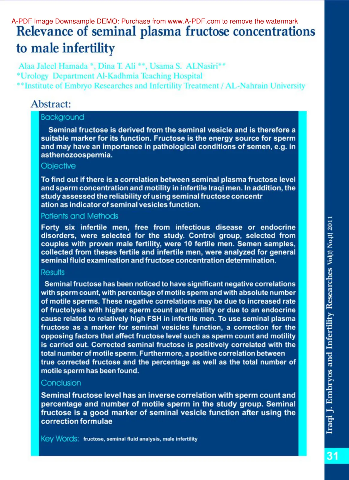 غلاف تقرير Relevance of seminal plasma fructose concentrations to male infertility